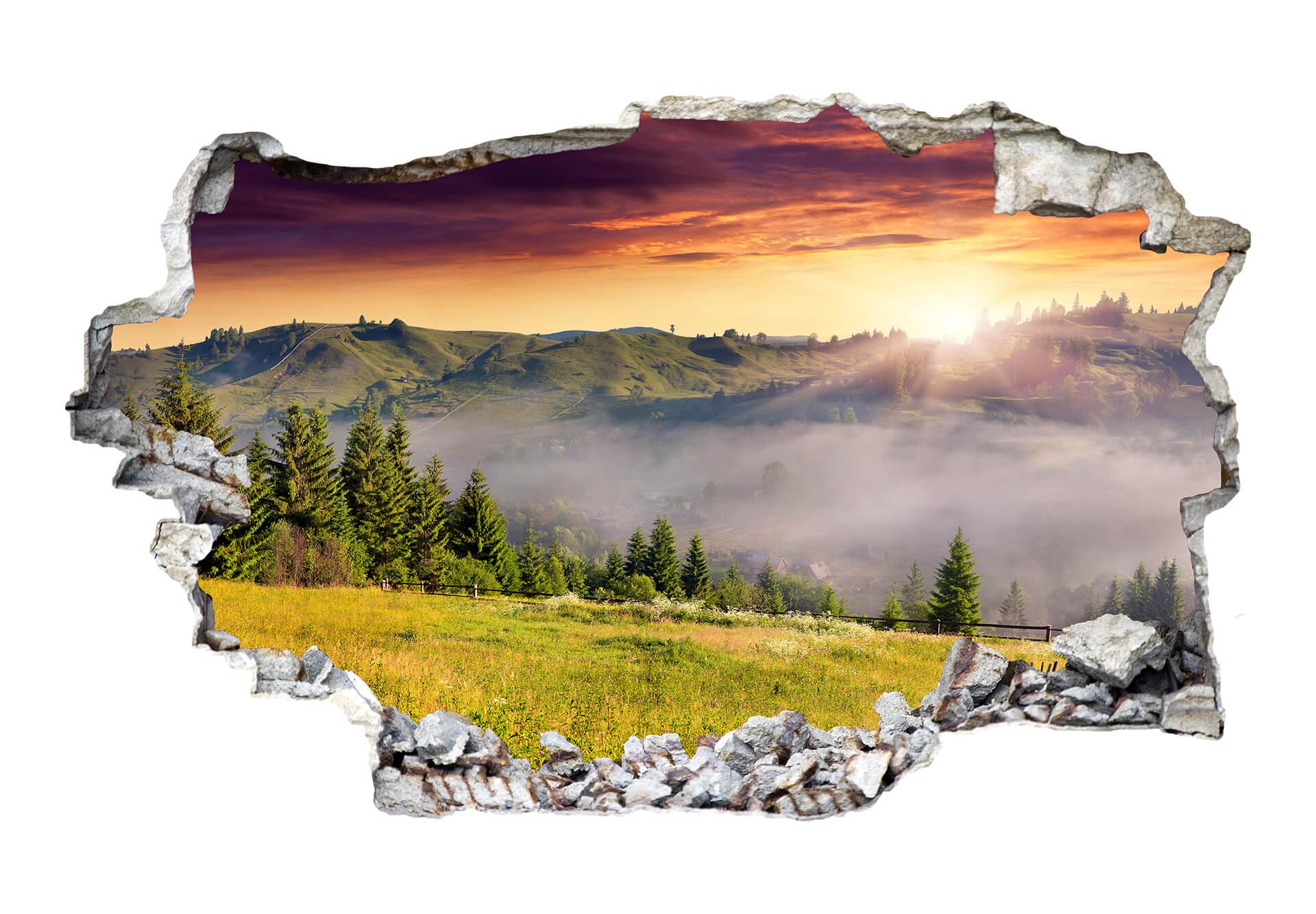 3D Wandtattoo Bergtal im Nebel