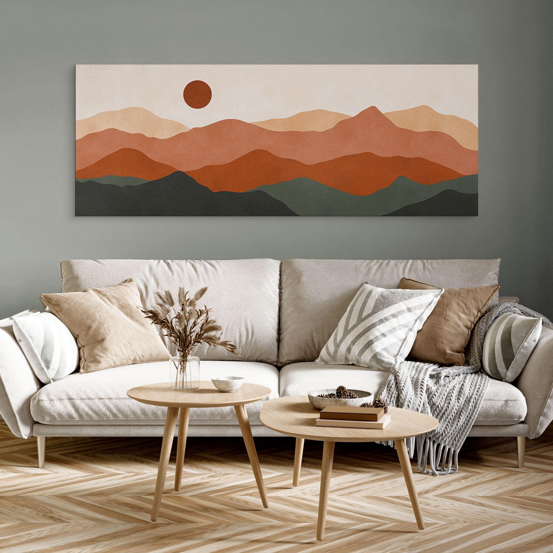 Fototapet Blide bakker i aftensolen - Costa - Alu-Dibond Panorama – print på aluminium (Alu-Dibond)