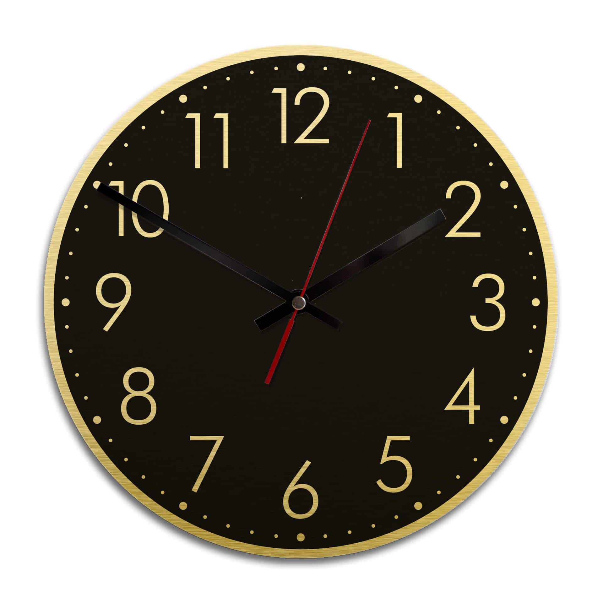 Wanduhr Alu Dibond Goldeffekt - Modern mit Minutenanzeige - negativ - Ø 28 cm