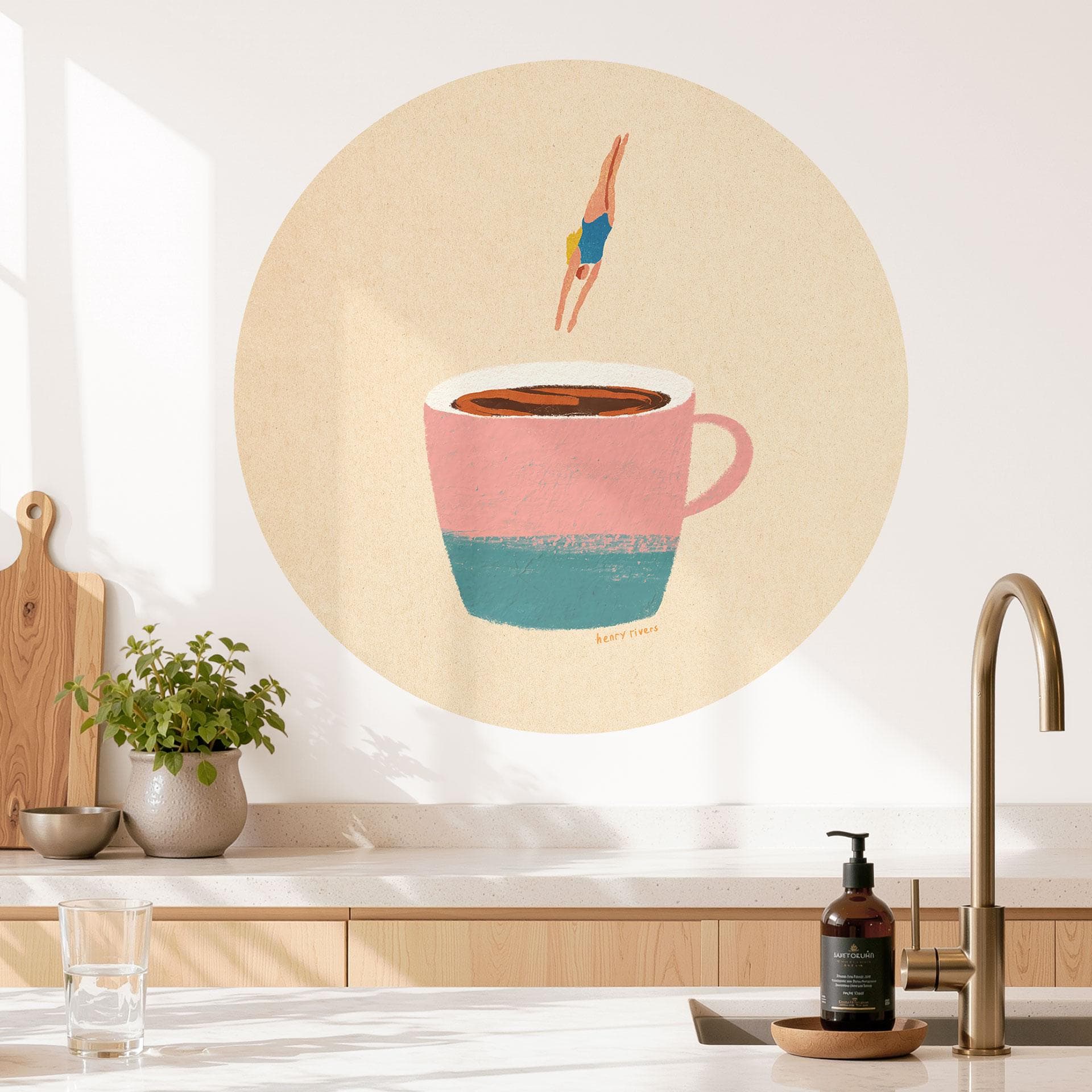 Muursticker Duik in de koffie - Rivers - Rond