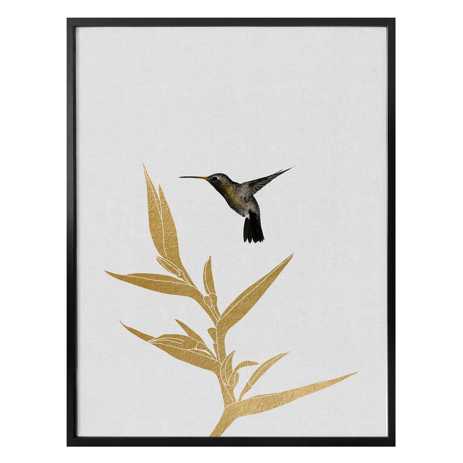 Plakat - Orara Studio - Hummingbird and Flower - gold plant