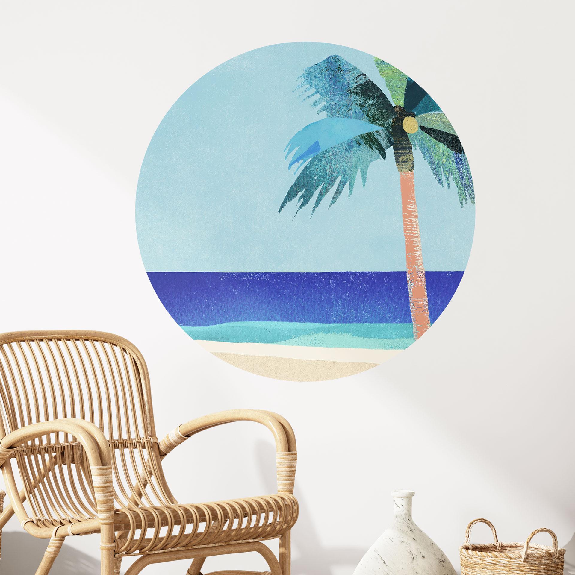 Muursticker Vakantiestrand met palmboom - Rivers - Rond
