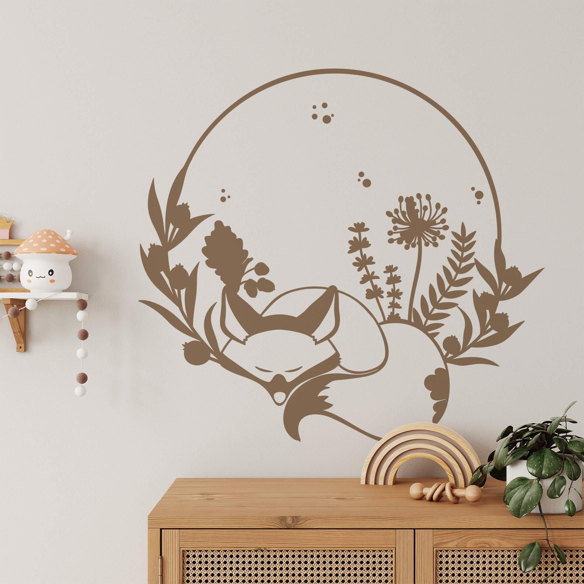 Wandtattoo Schlafender Fuchs in der Blumenwiese