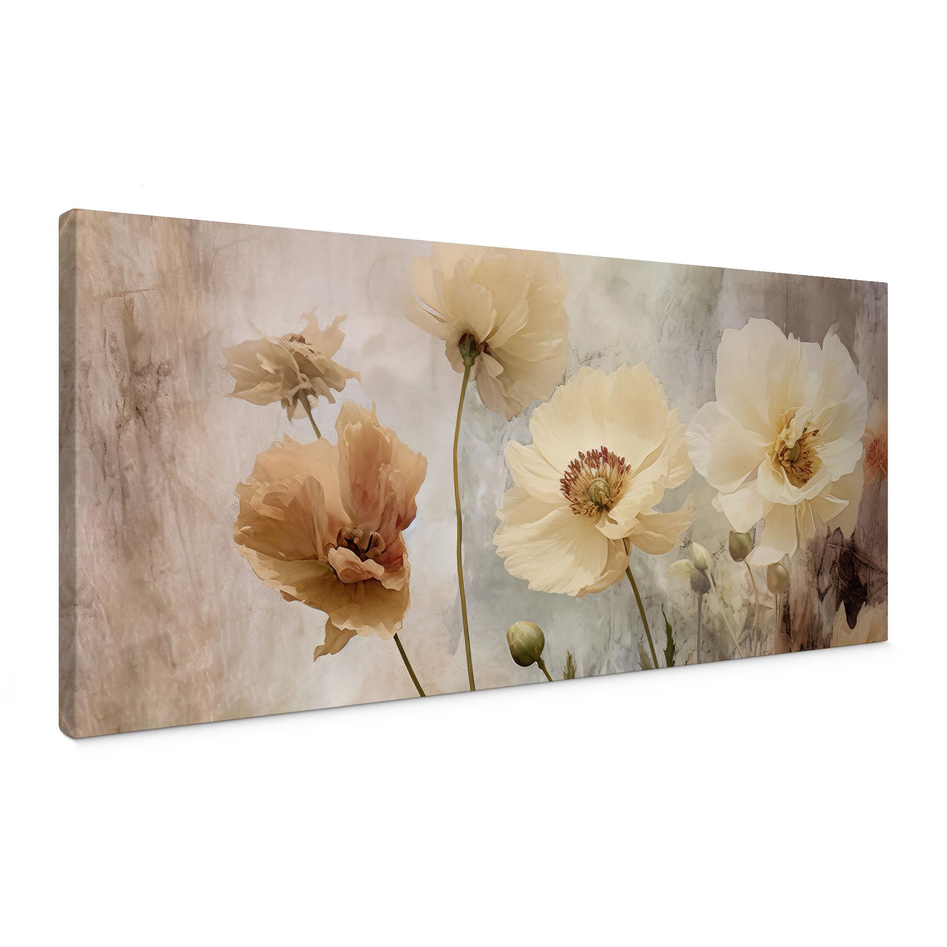 Leinwandbild Blumenpracht in warmen Pastelltönen | Florale Kunst - Paksoylu - Panorama