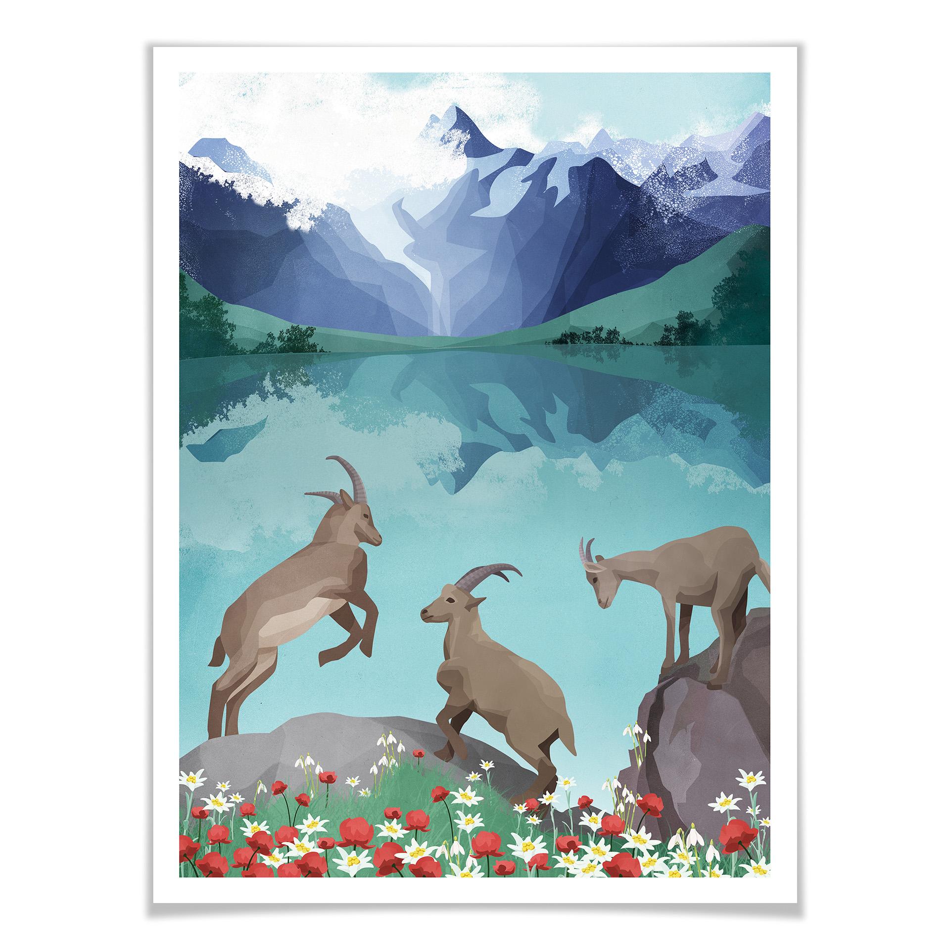 Póster Goed Blauw - Ibexes en las montañas