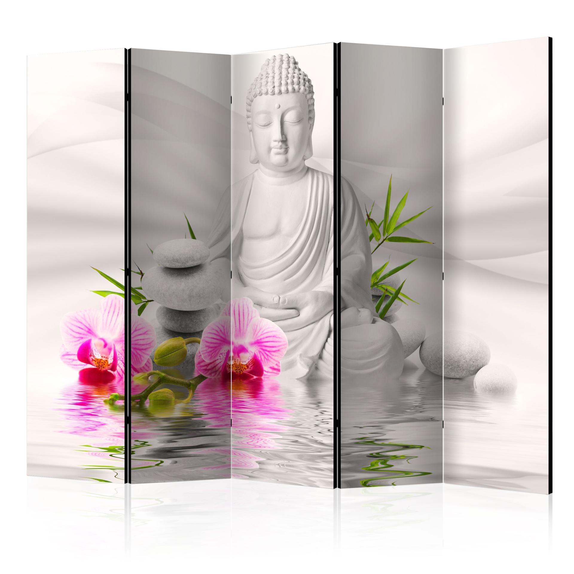 Schermo divisorio - Buddha nel giardino delle orchidee, 3 pezzi