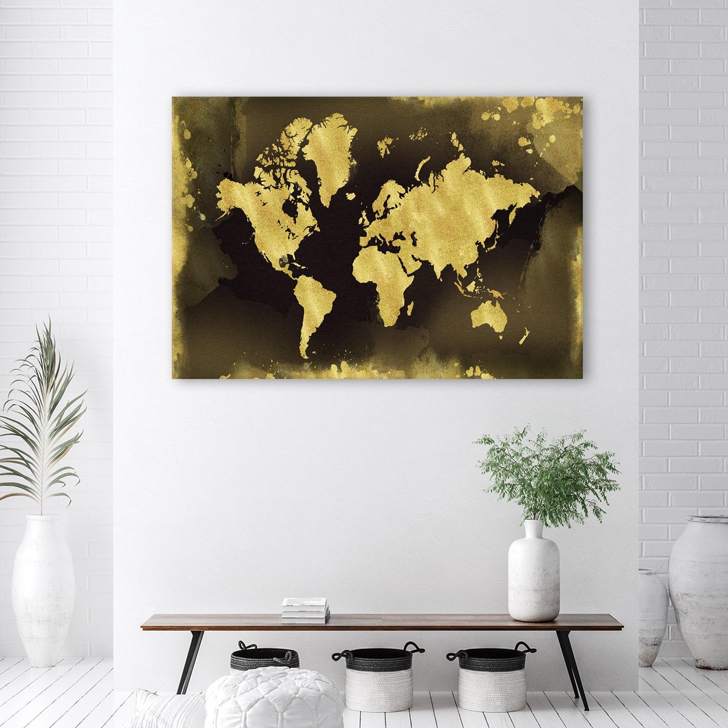 Canvasbillede, gyldent verdenskort vintage