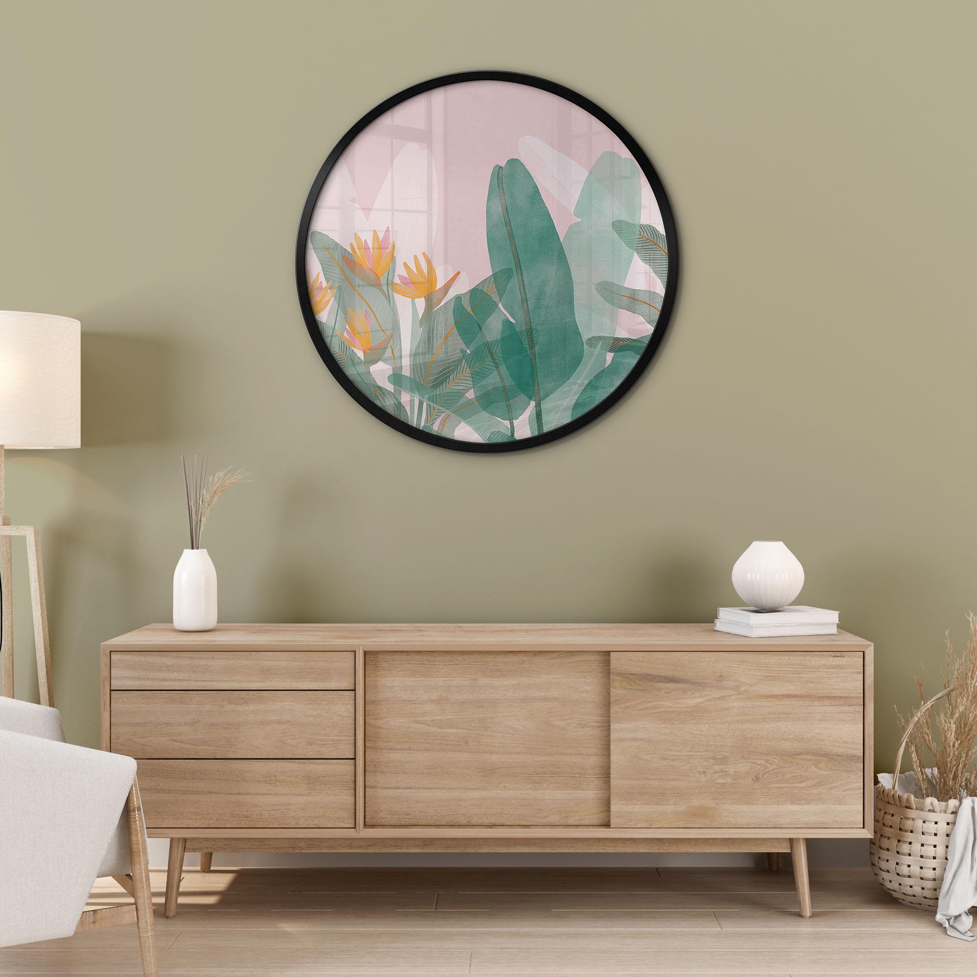 Botanisk illustrationsplakat i grøn og pink - Goed Blauw - Round