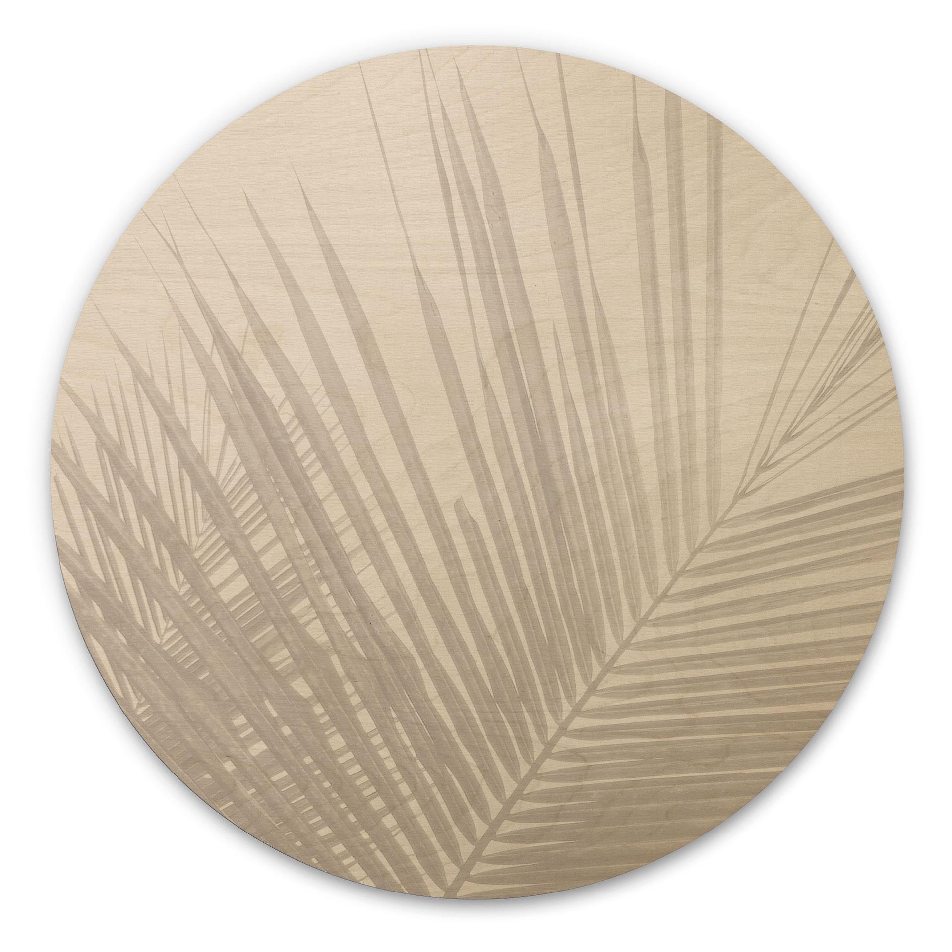 Billede af træ med palmeblade i linnedlook - Bloomery Decor - Round