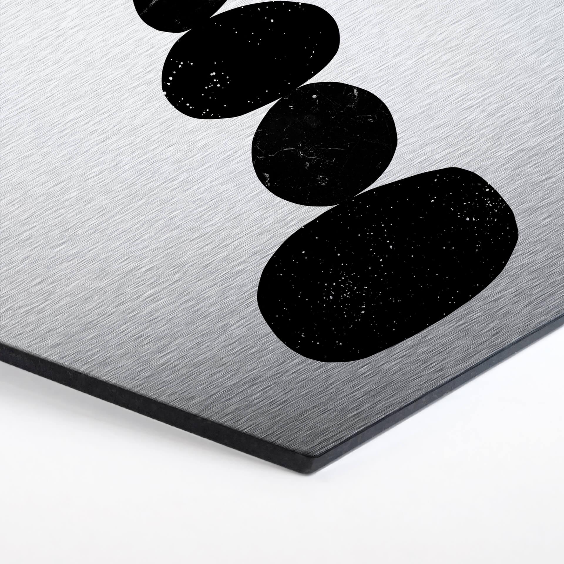 Hexagon - Alu-Dibond Silbereffekt Nouveauprints - Pebbles 3 black
