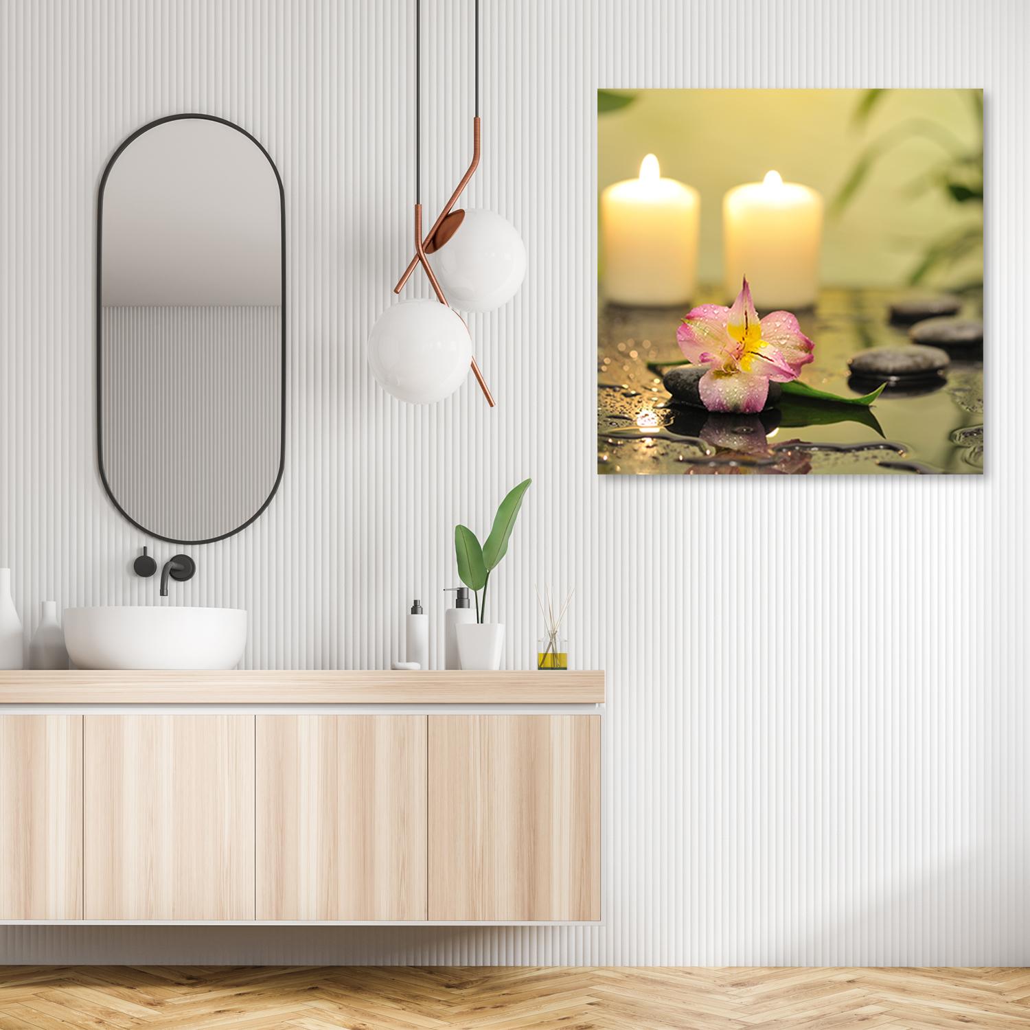 Canvasbillede, stearinlys og orkidé