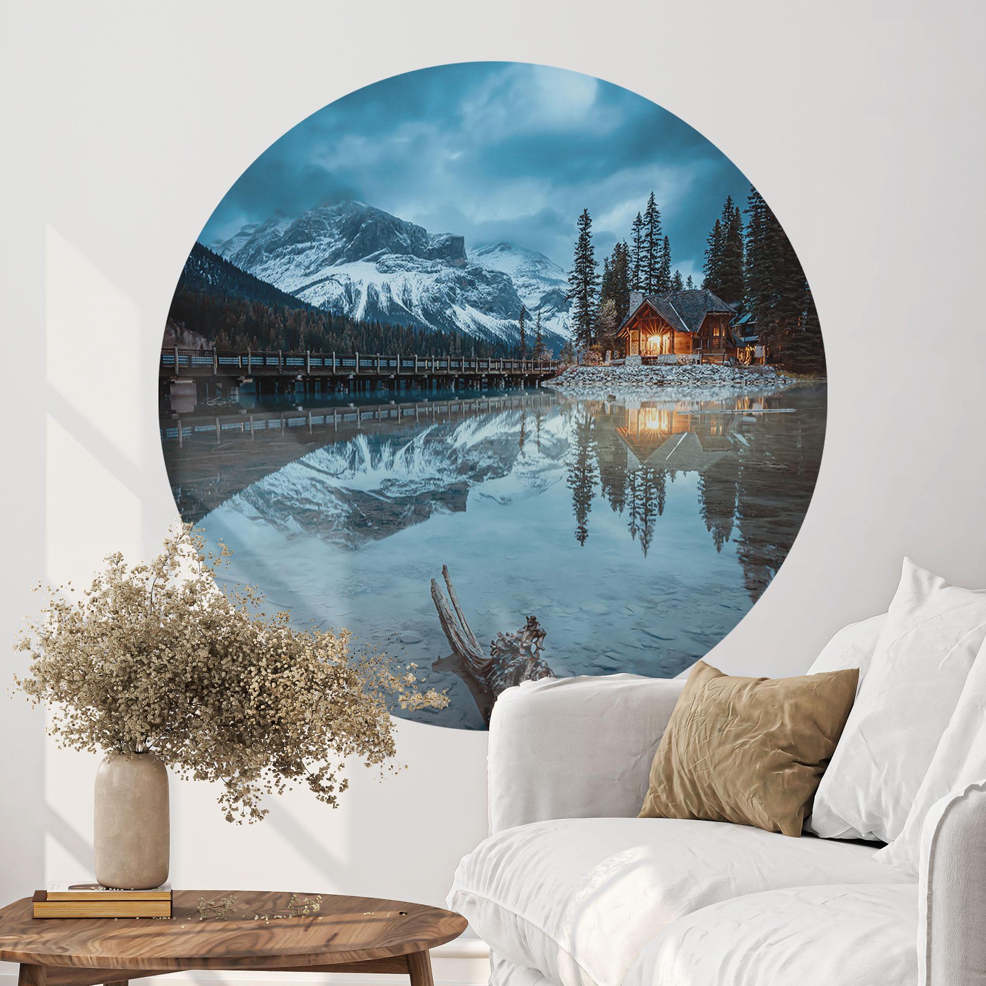 Wall Sticker Bjergidyl ved en sø om aftenen - Bing Li