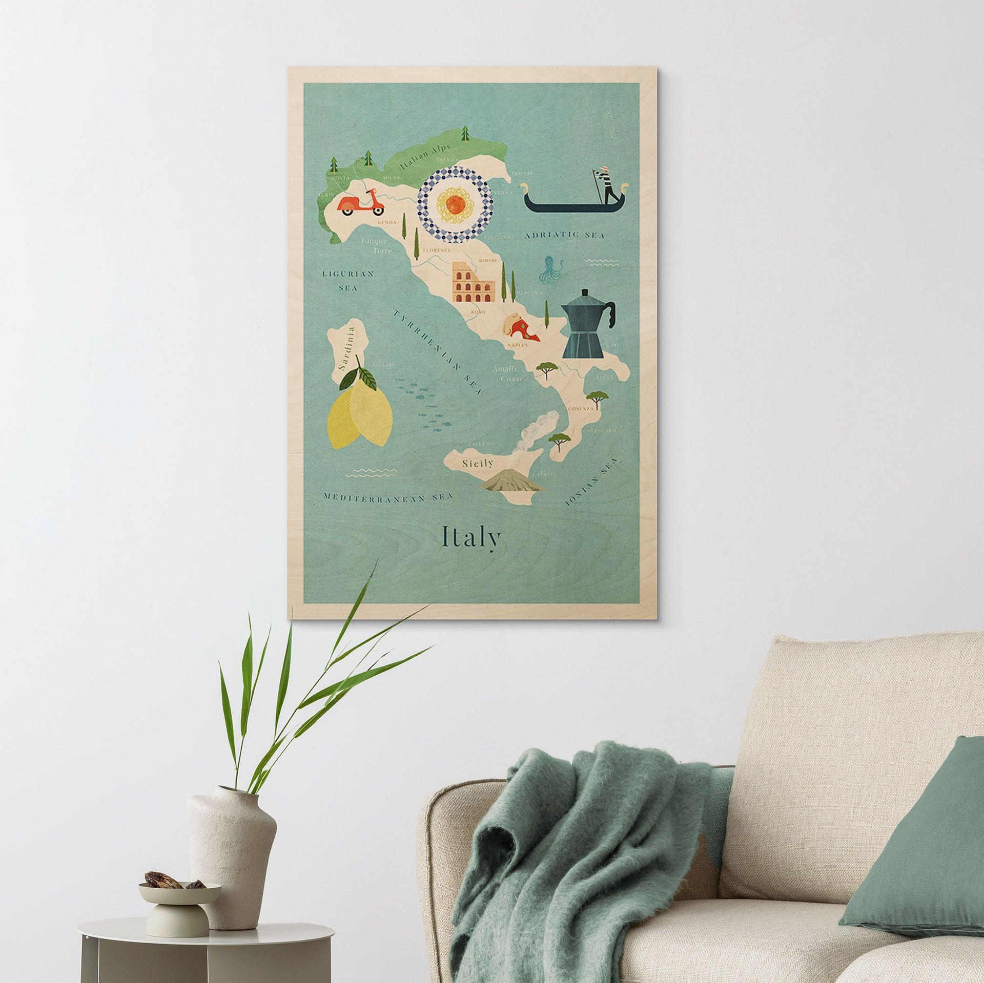 Træplakat Kort over Italien - Rivers