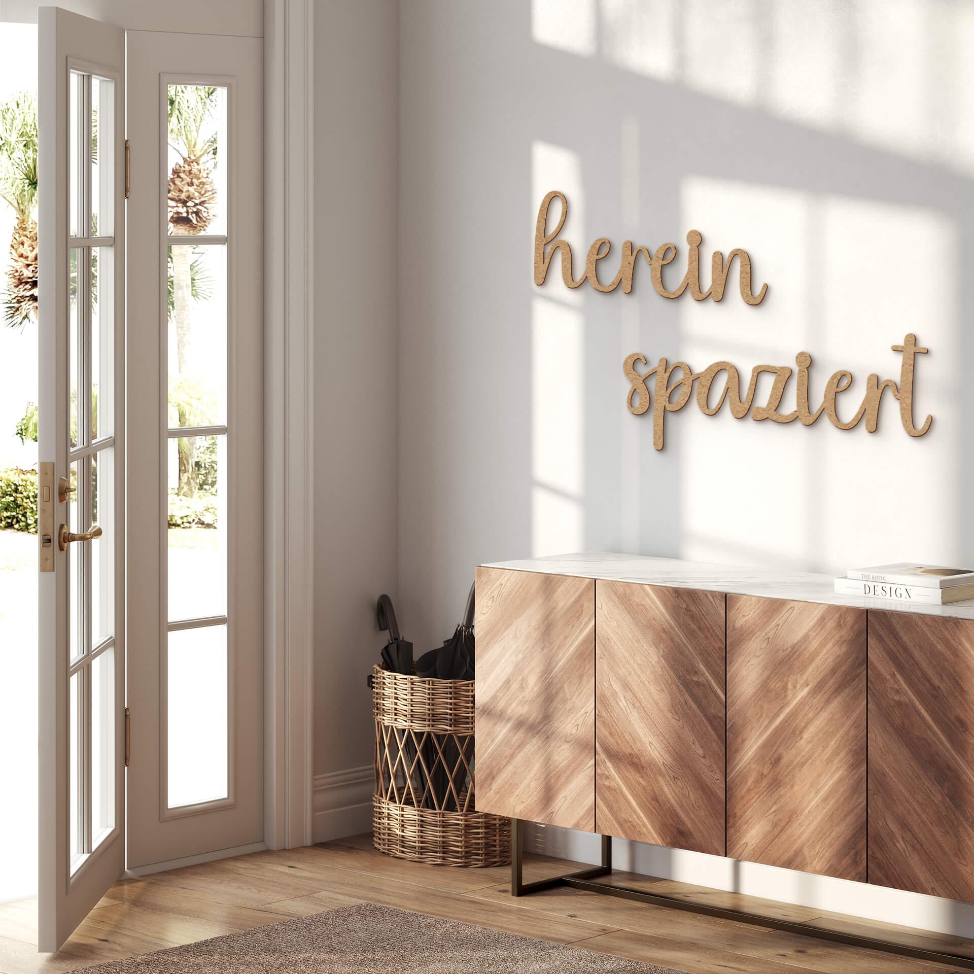 3D-Schriftzug 'Hereinspaziert' – Natürliche MDF-Holzdeko für stilvolle Eingangsbereiche