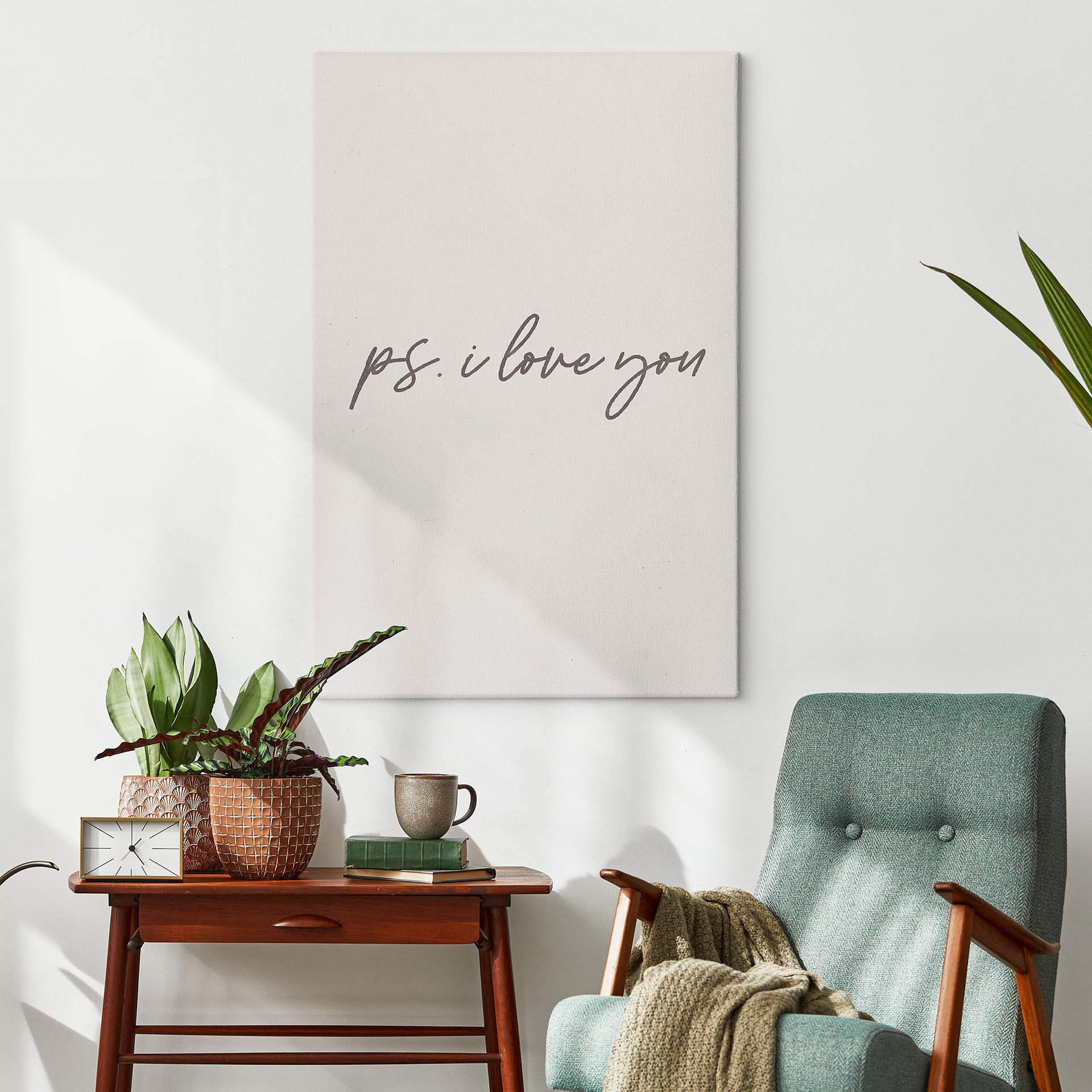 Canvasbillede Ps. Jeg elsker dig | Håndskrevet typografi
