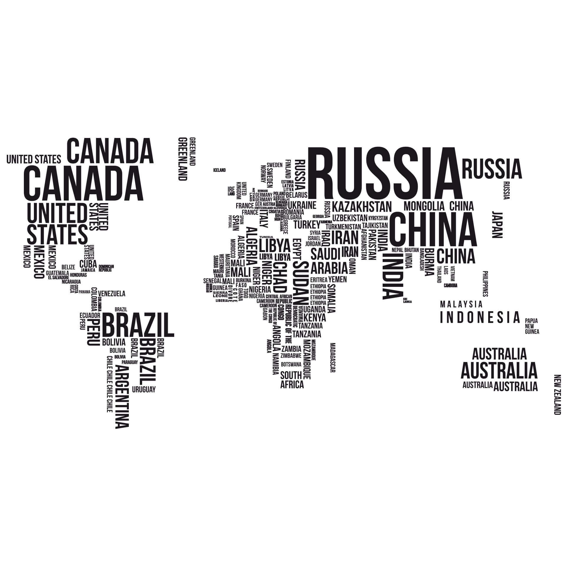 Wereldkaart Typografie - Landen