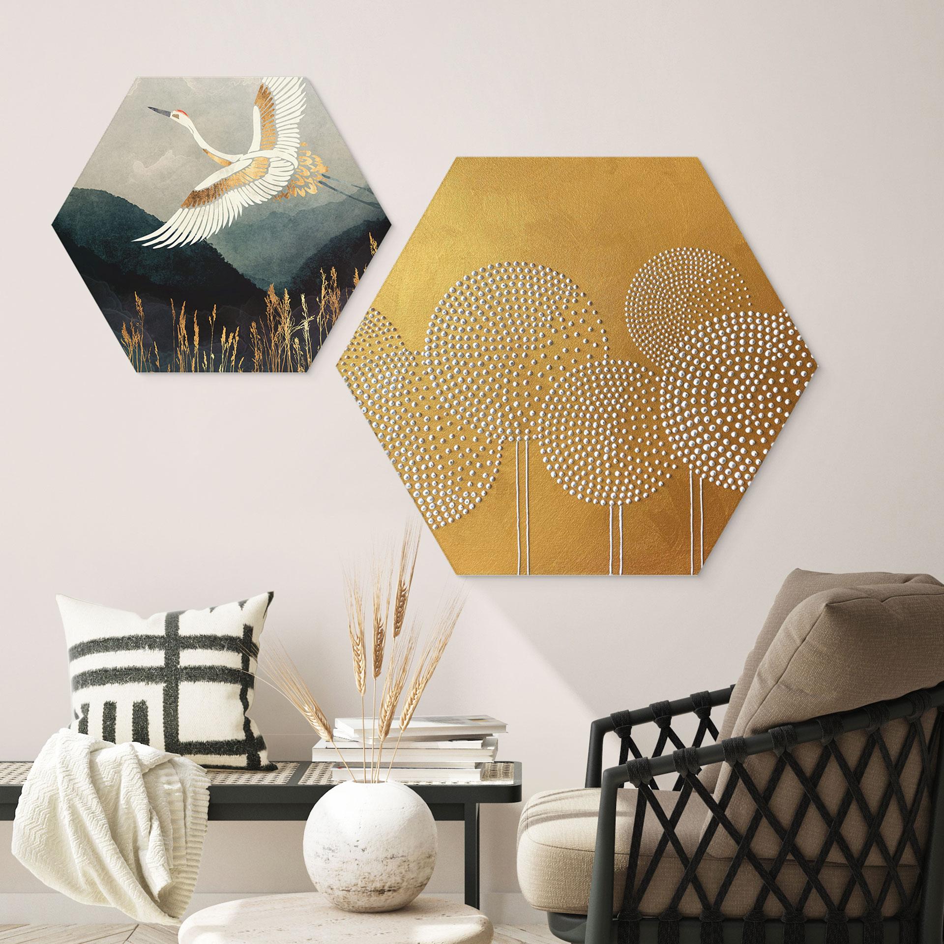 Hexagon Dibond Hvide perleblomster - Grande