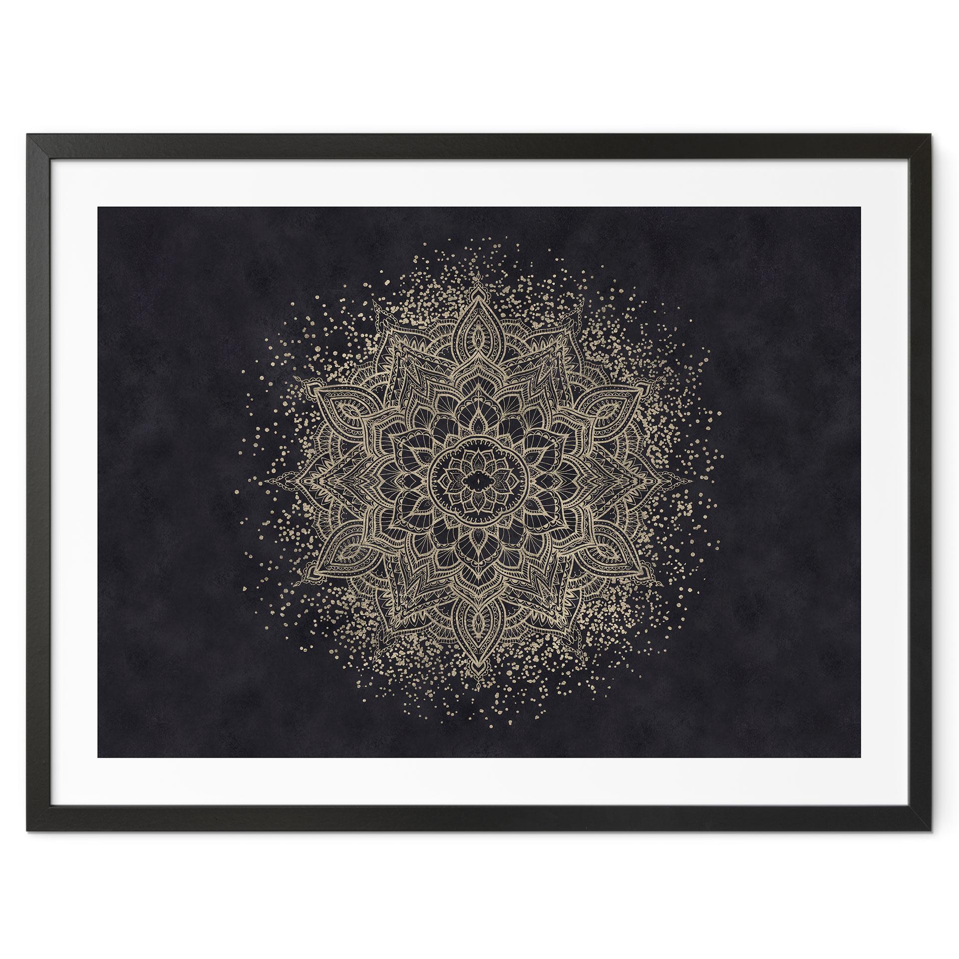 Elegant mandala-plakat i sort og guld - Bloomery Decor