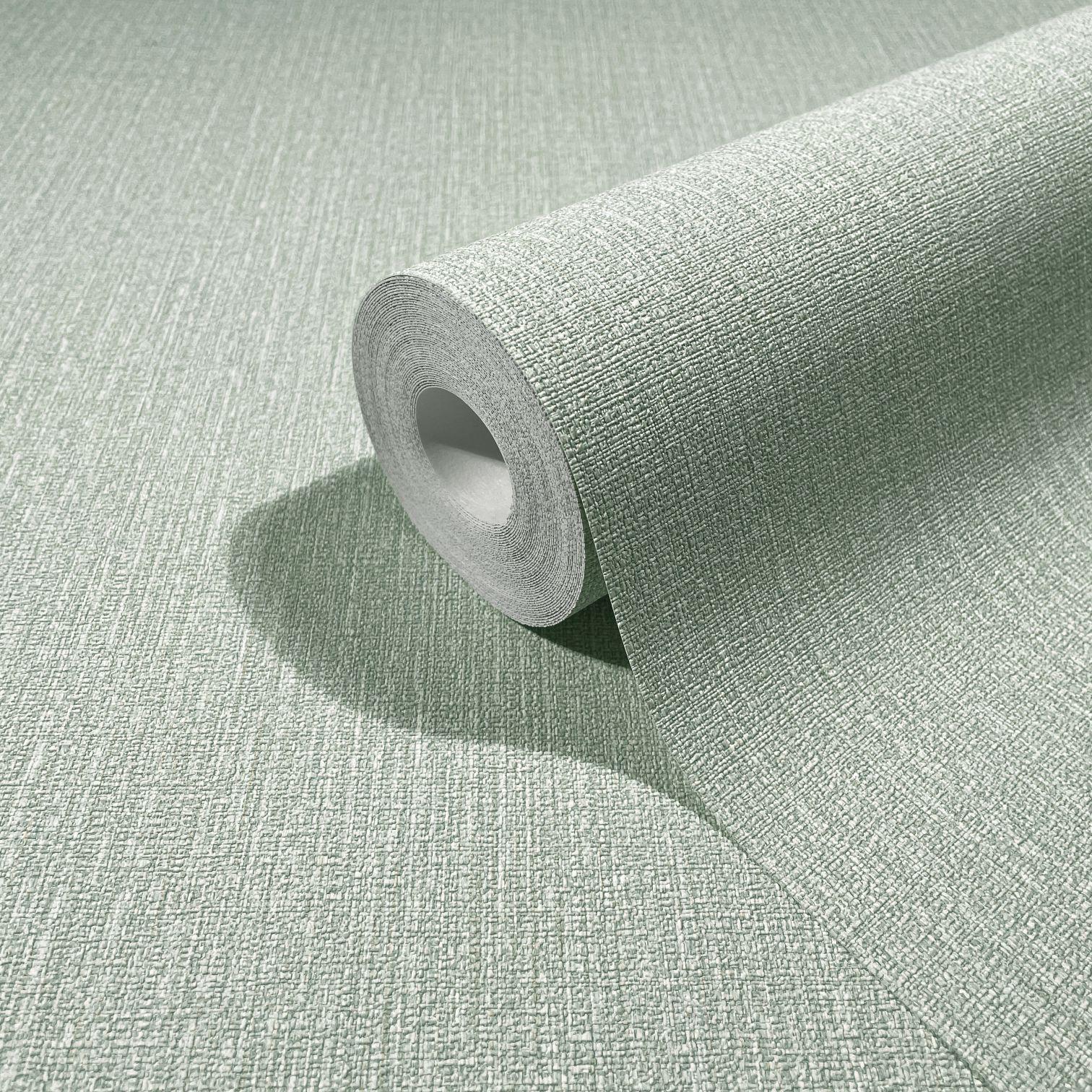 Vliesbehang met fijne lijnen en lichte textuur green plain