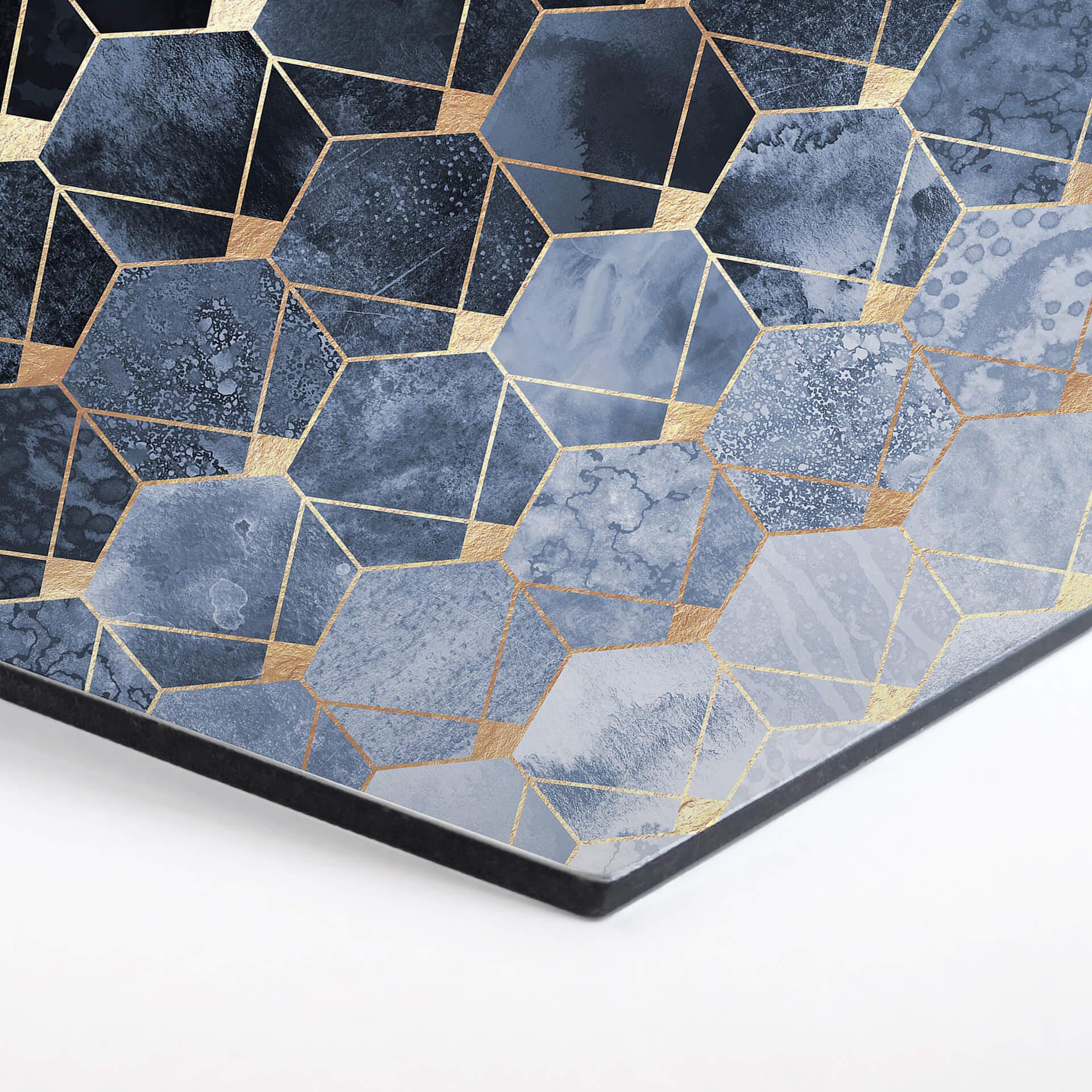 Hexagon - Alu-Dibond Fredriksson - Hexagone: Blau und Gold