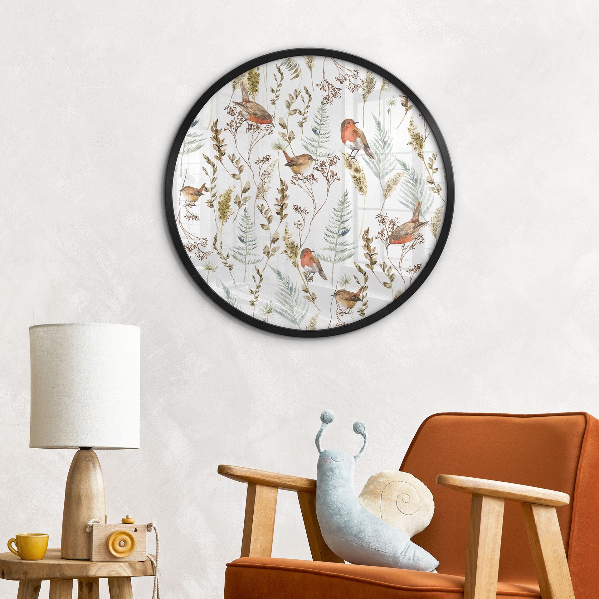 Plakat z wróblami i rudzikami - UN Designs - Round