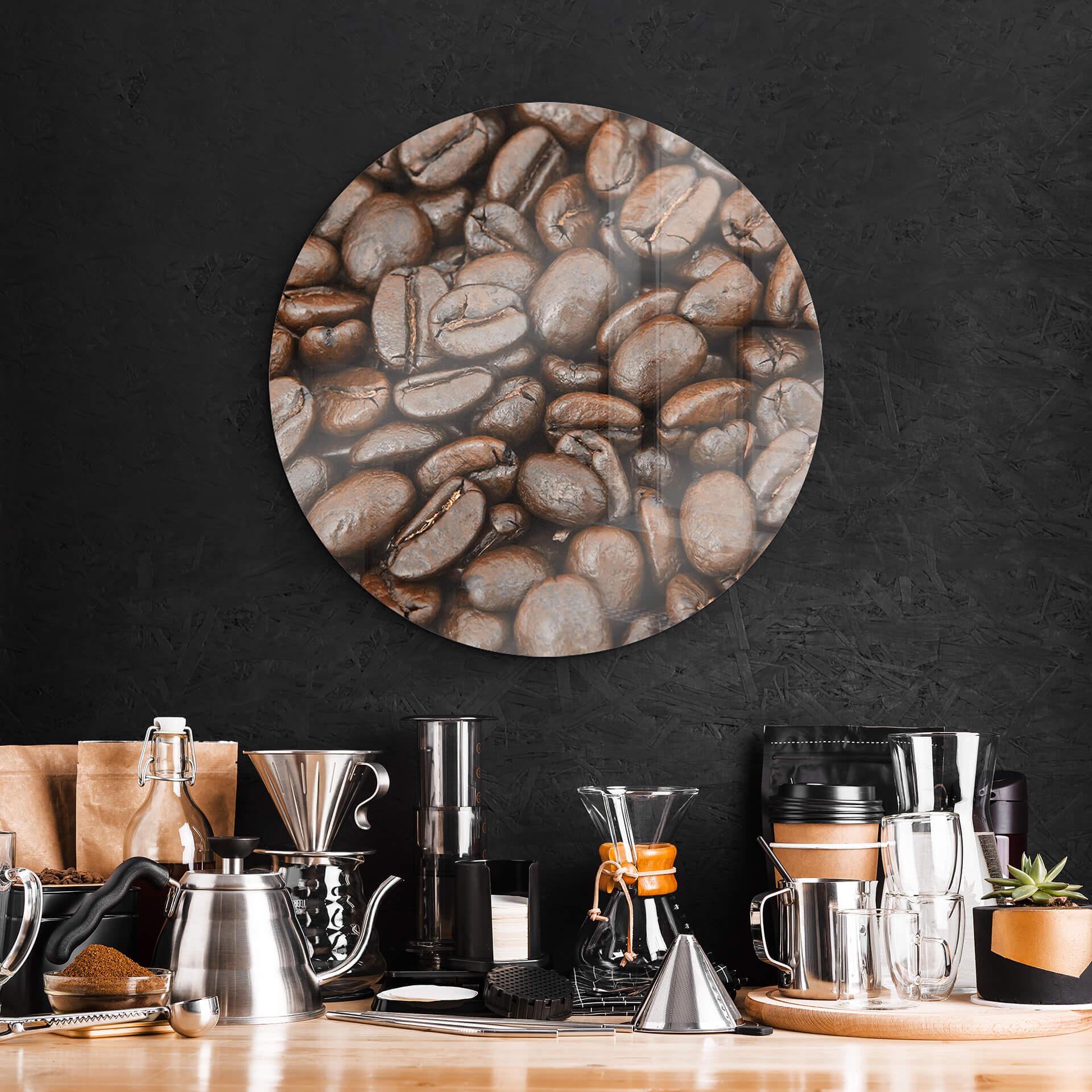 Glasschilderij Rond Koffiebonen