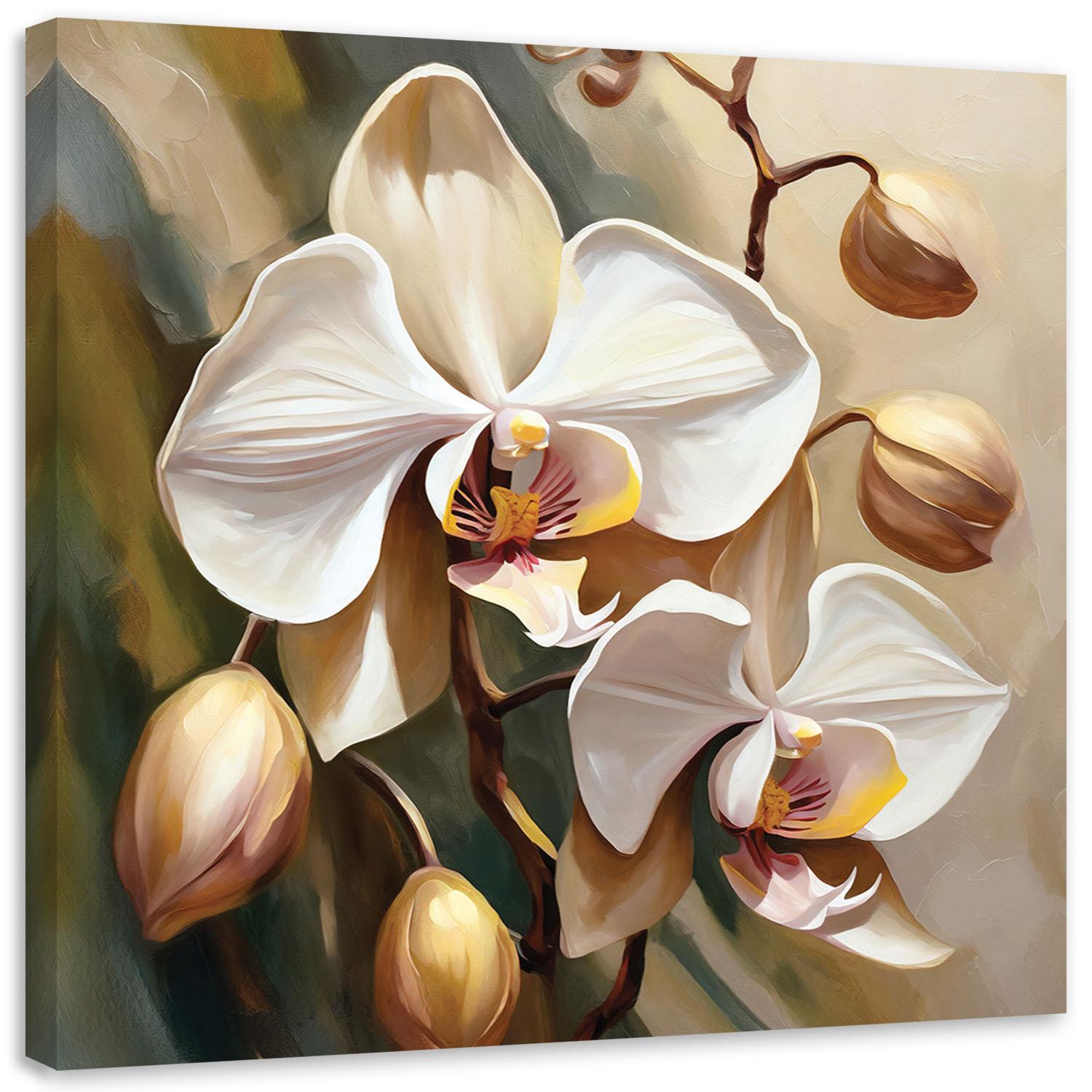 Canvasbillede, Beige malet orkidé