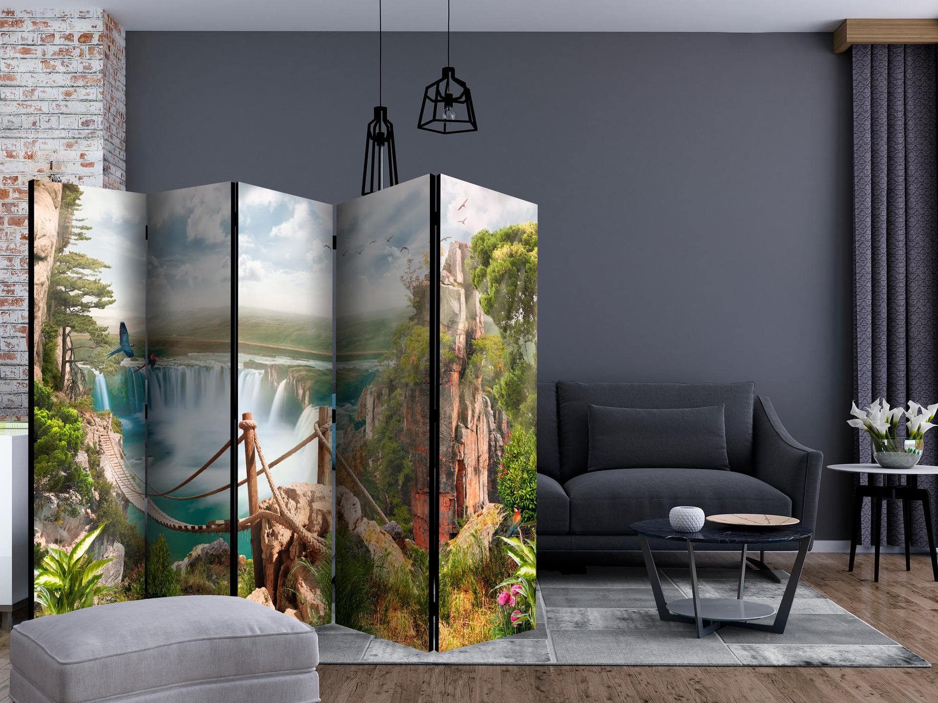 Schermo divisorio - Paradiso nascosto , 5 pezzi - 225x172 cm