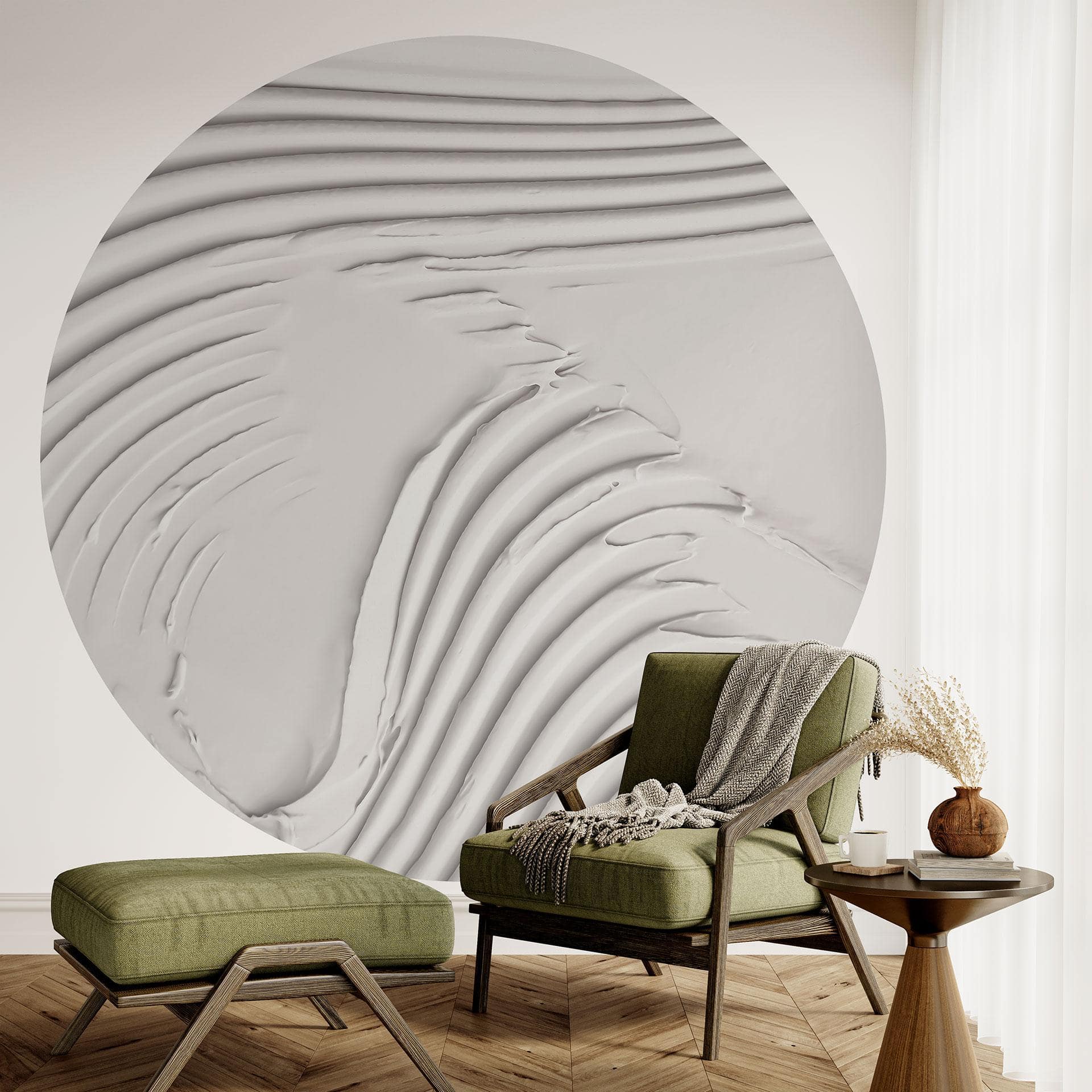 Bløde strukturer i beige - Pictufy Fototapet - Round - vliesetapet/selvklæbende non-woven tapet