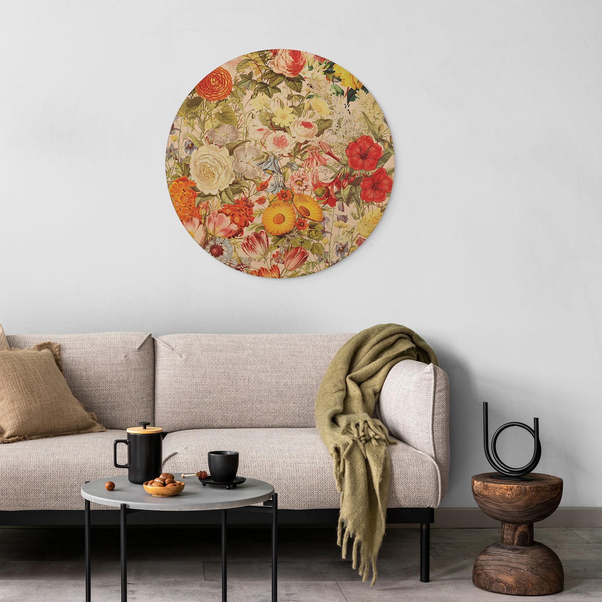 Billede af træ Farverig blomstercollage - Frida Floral Studio - Rund