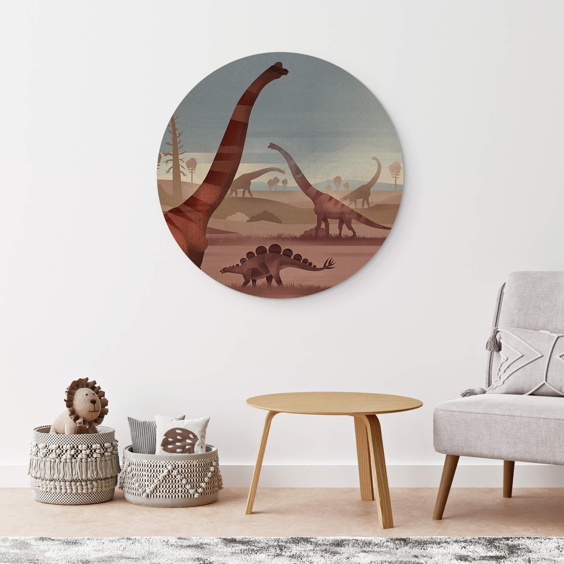 Holzbild Im Land der Dinosaurier - Braun - Rund