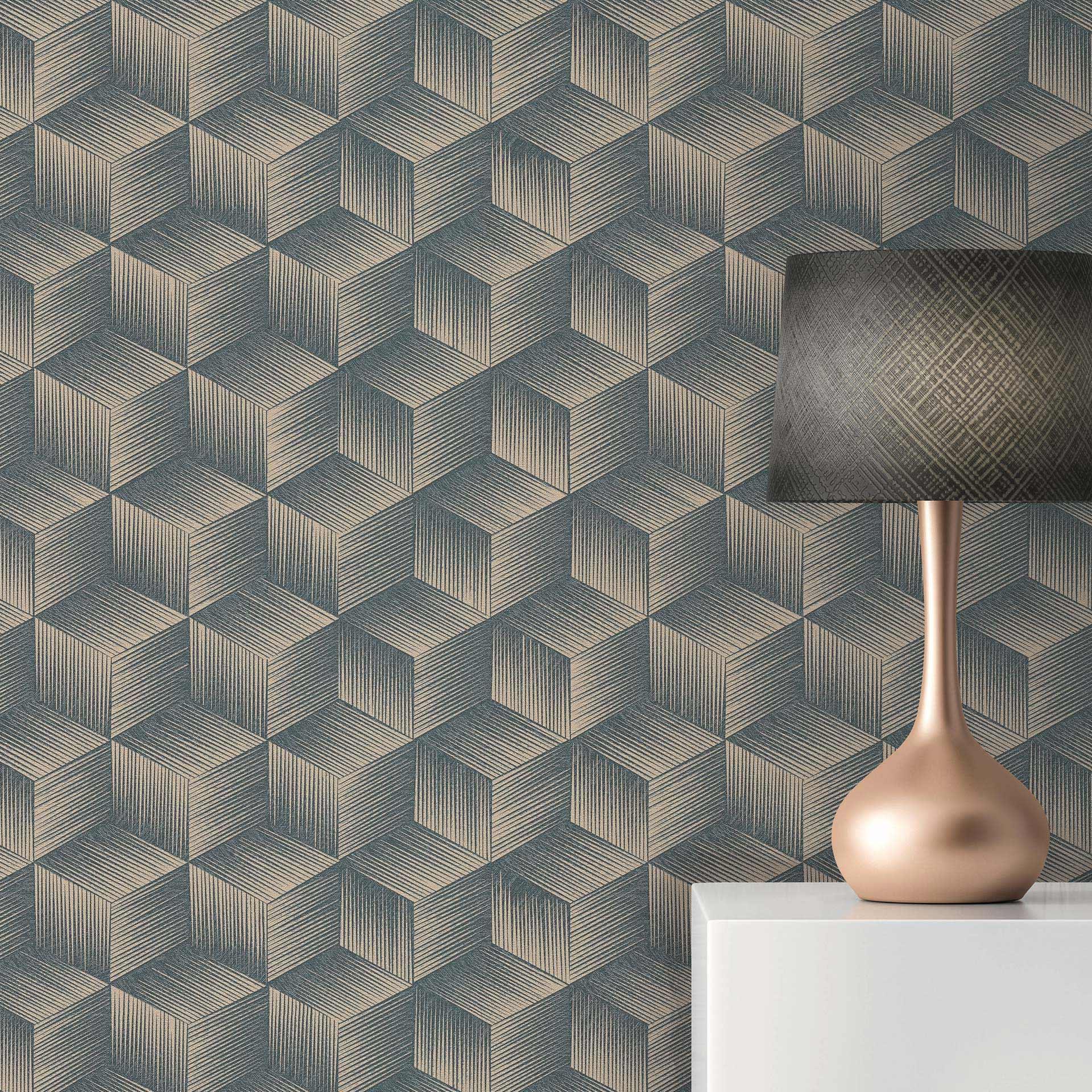 3D tapet pvc-fri - ikke-vævet tapet geometrisk af A.S. Création blå beige 385063