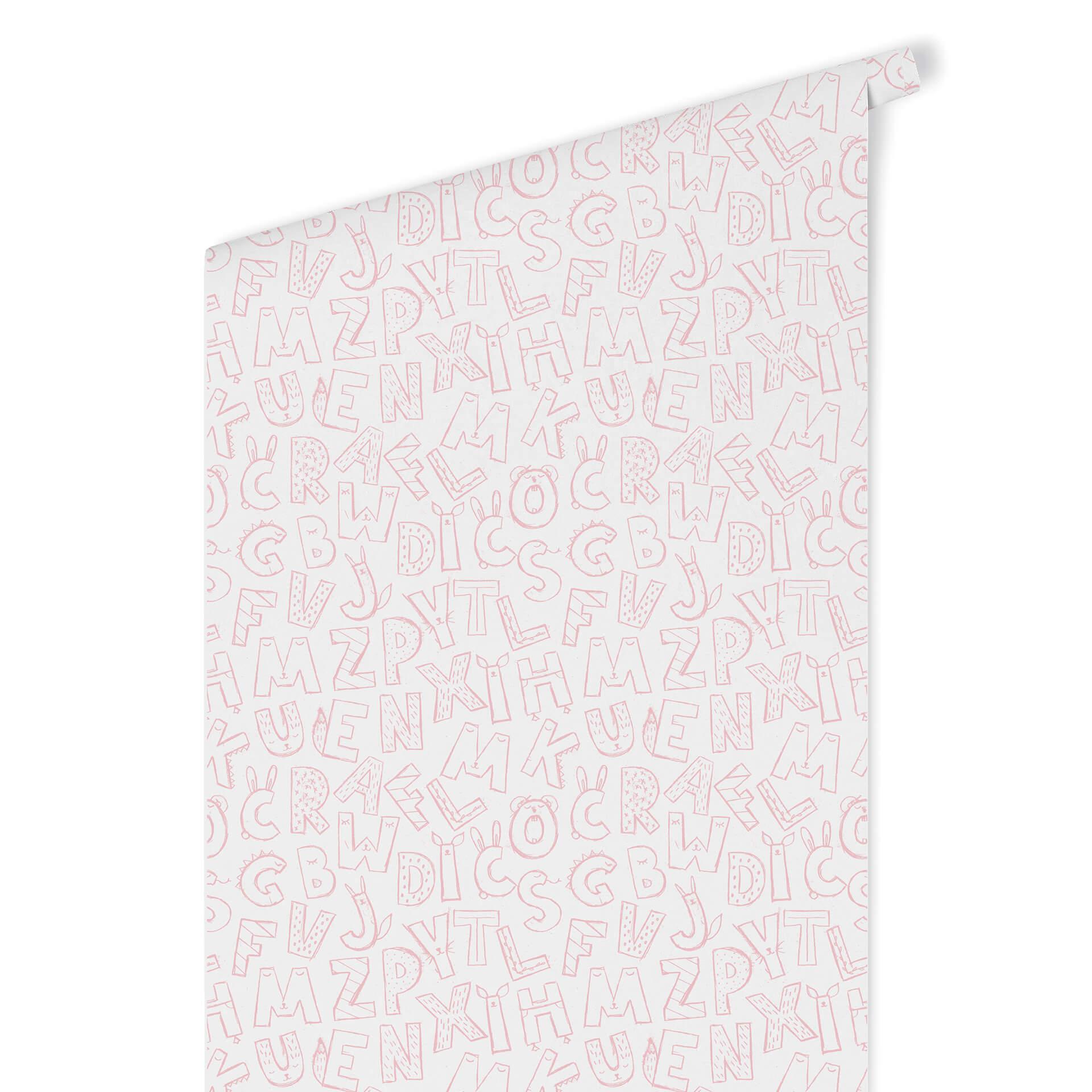 Patroonbehang - Kinderalfabet - roze