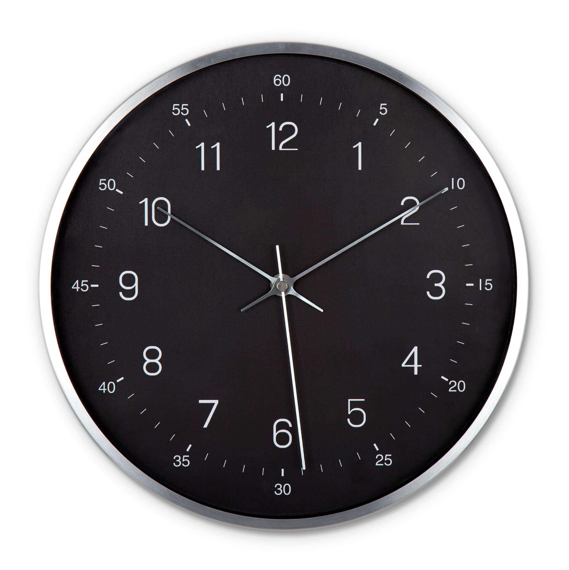 Moderne Wanduhr in Schwarz-Silber-Optik Ø30 cm