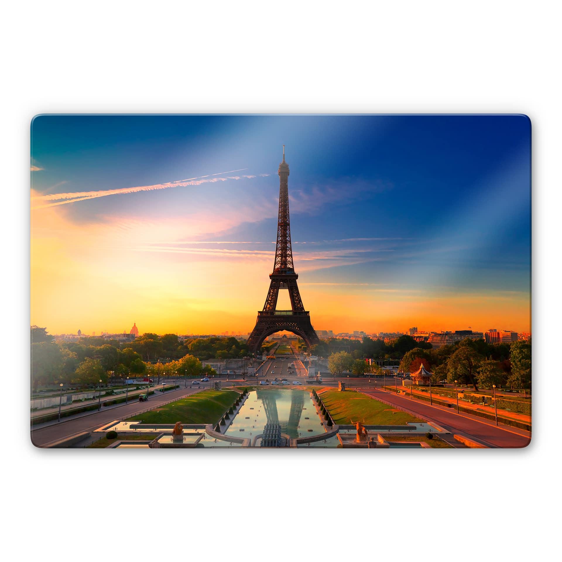 Glasbillede - Eiffel Tårnet i Solnedgang