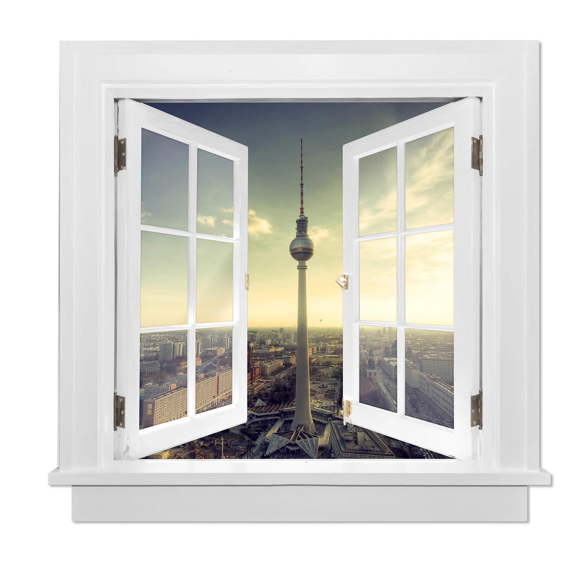 adesivo murale 3D piazza finestra - Torre della televisione di Berlino