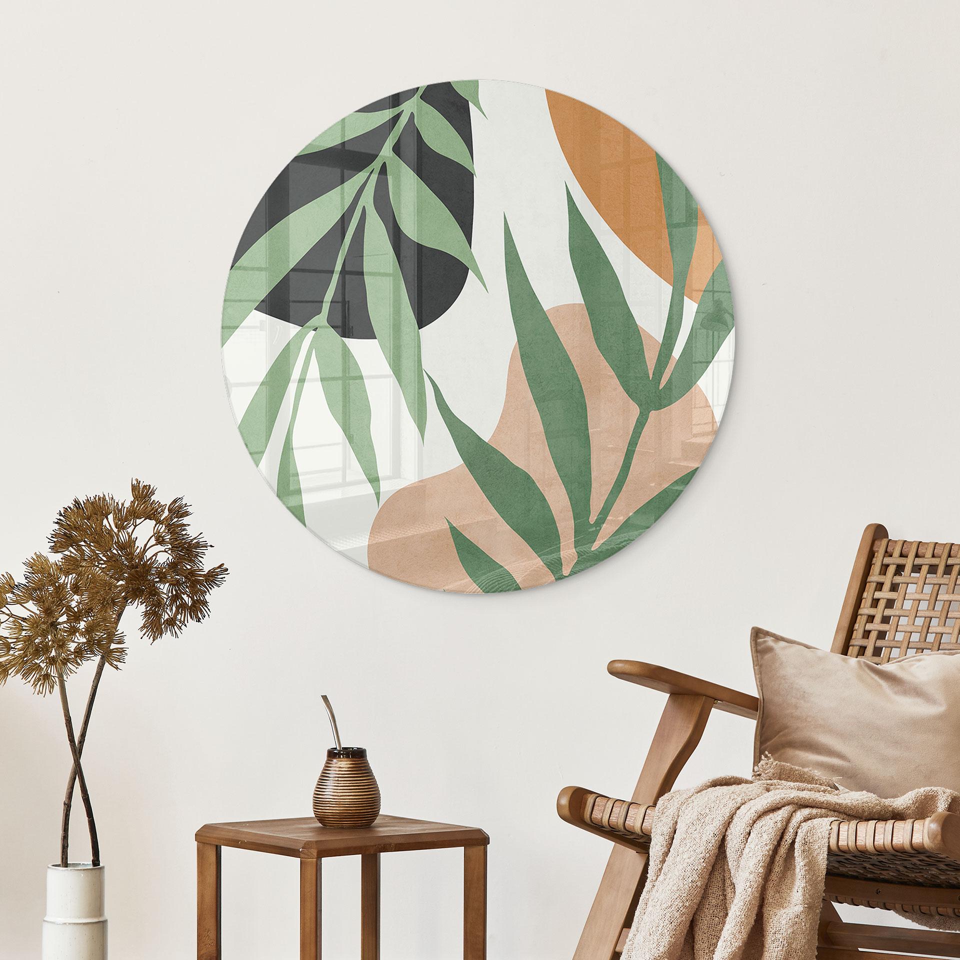 Glasbillede - Grønne grene i junglen | Tropiske planter - Costa - Rund