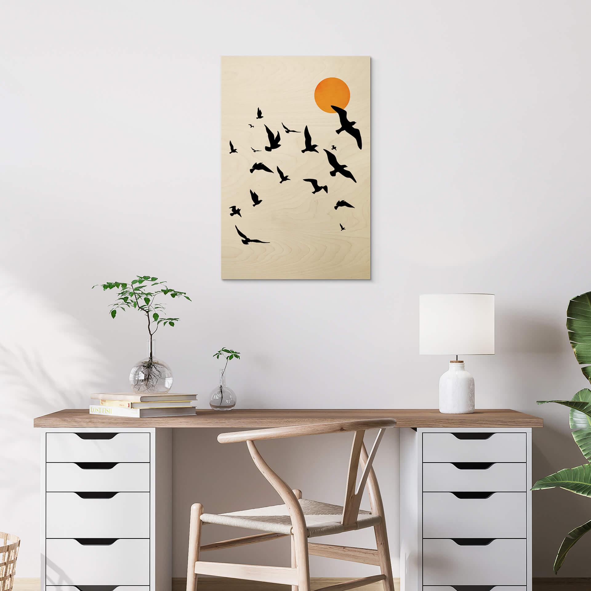 Træplakat Kubistika - Traveling Birds