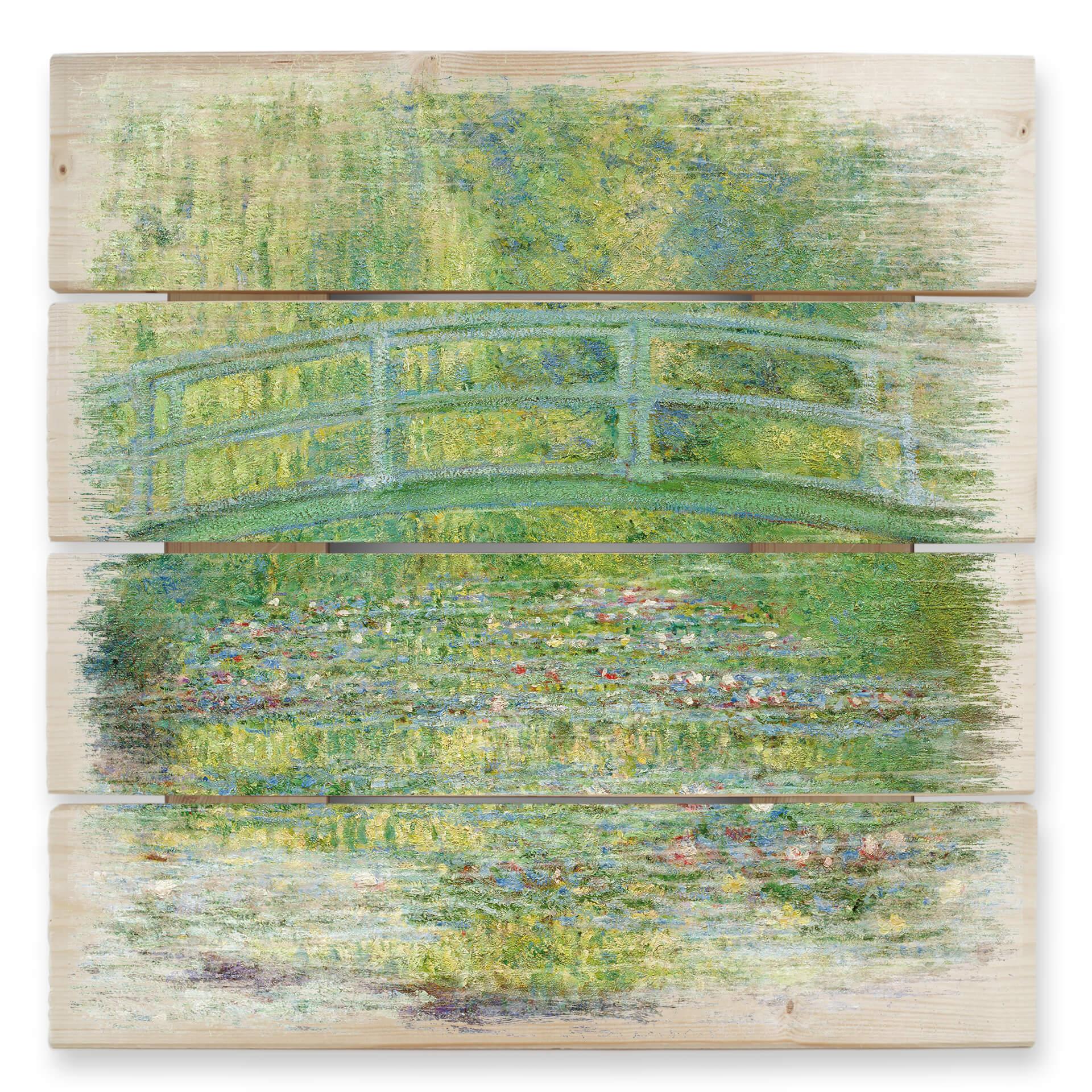 Trätavla Monet - Näckrosdamm och japansk bro - 40x41,5 cm