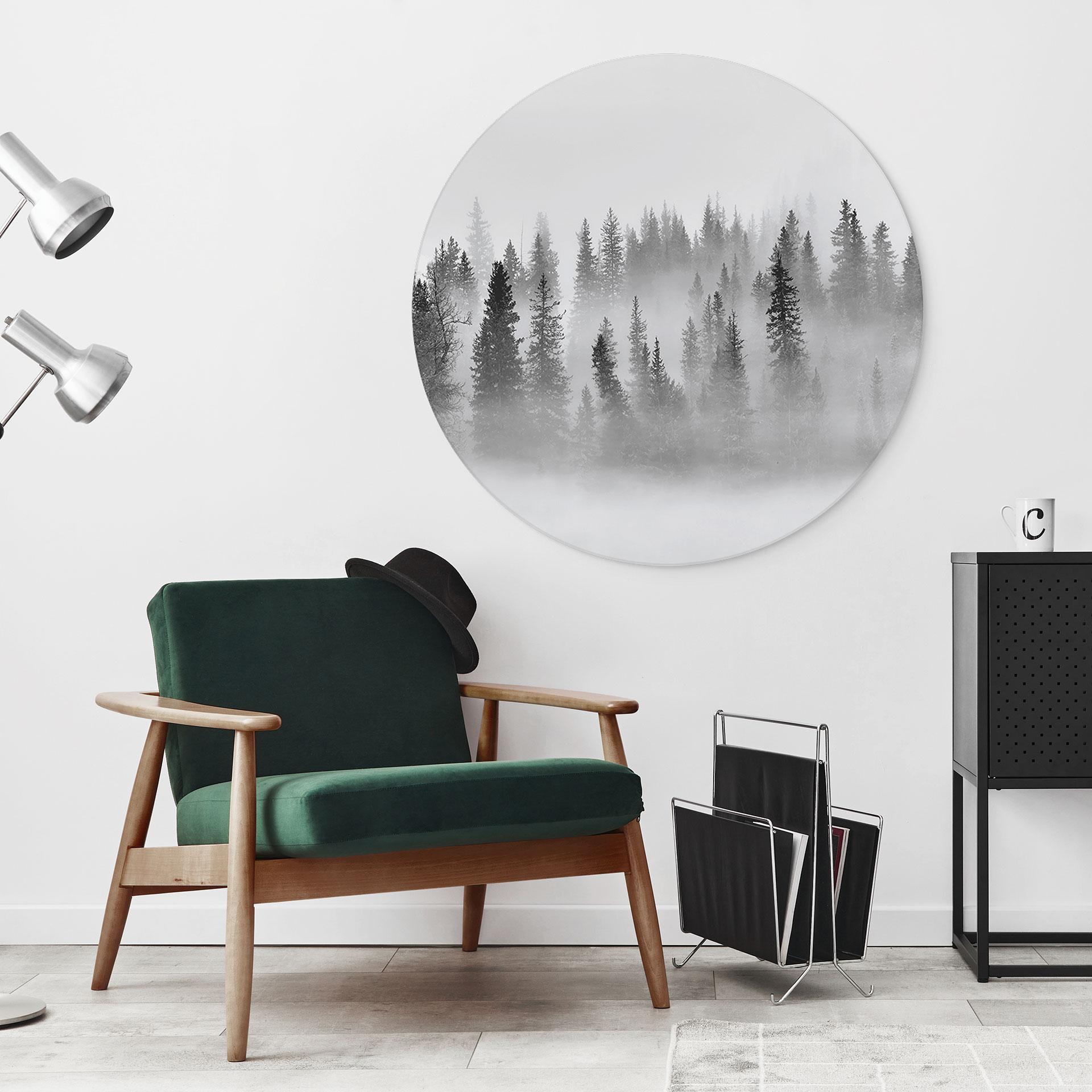 Vægcirkel Xu - Foggy Forest – print på aluminium (Alu-Dibond)