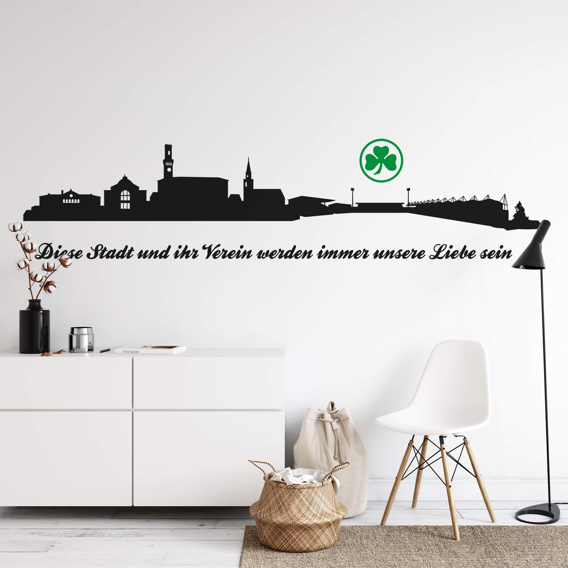 Wandtattoo SpVgg Greuther Fürth Skyline mit Kleeblatt farbig 2