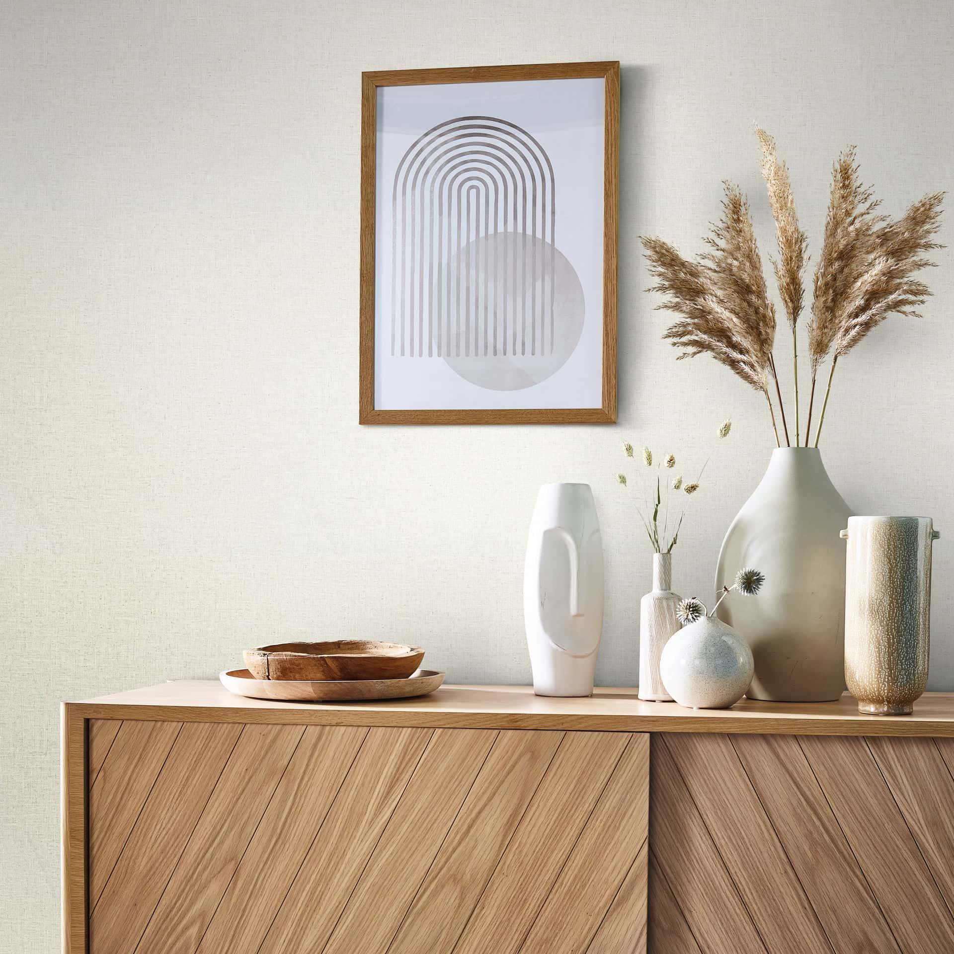 Vliesbehang structuur effen modern mat in beige, keuken