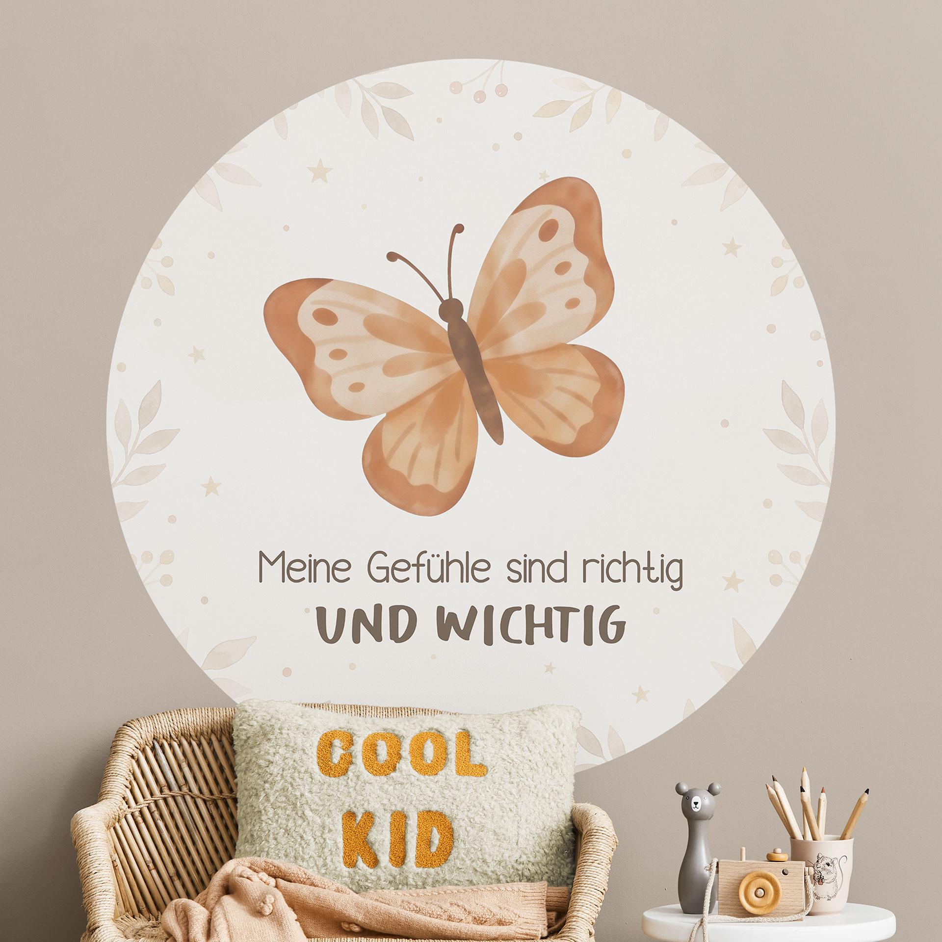 Rundes Wandtattoo mit Schmetterling - Kraftsatz 'Meine Gefühle sind richtig und wichtig' fürs Kinderzimmer
