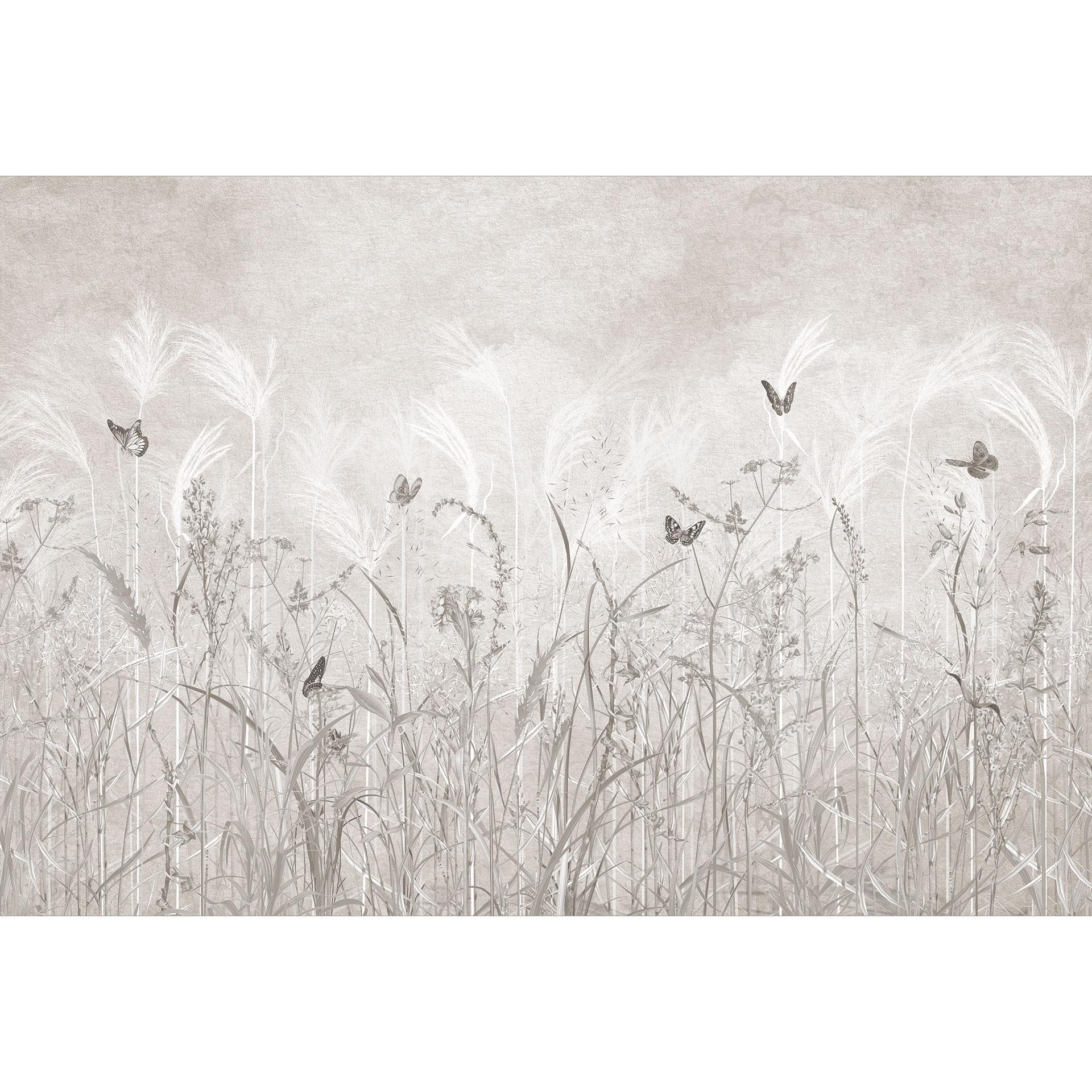 Fototapete Wildblumenwiese mit Schmetterlingen im skandinavischen Design - Ms Tiff