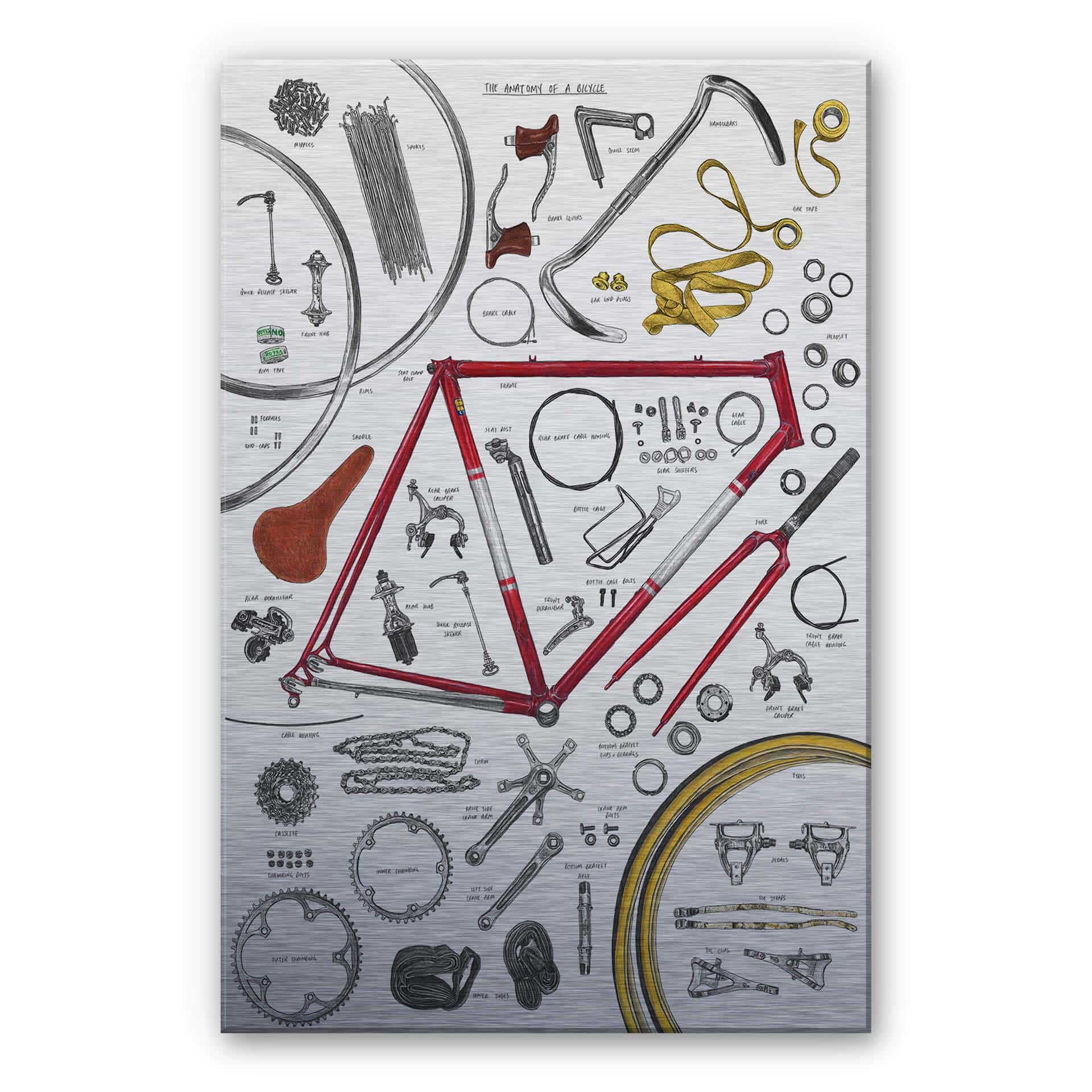 Tableau en Alu-Dibond effet argenté Sparshott - Les composantes d'une bicyclette