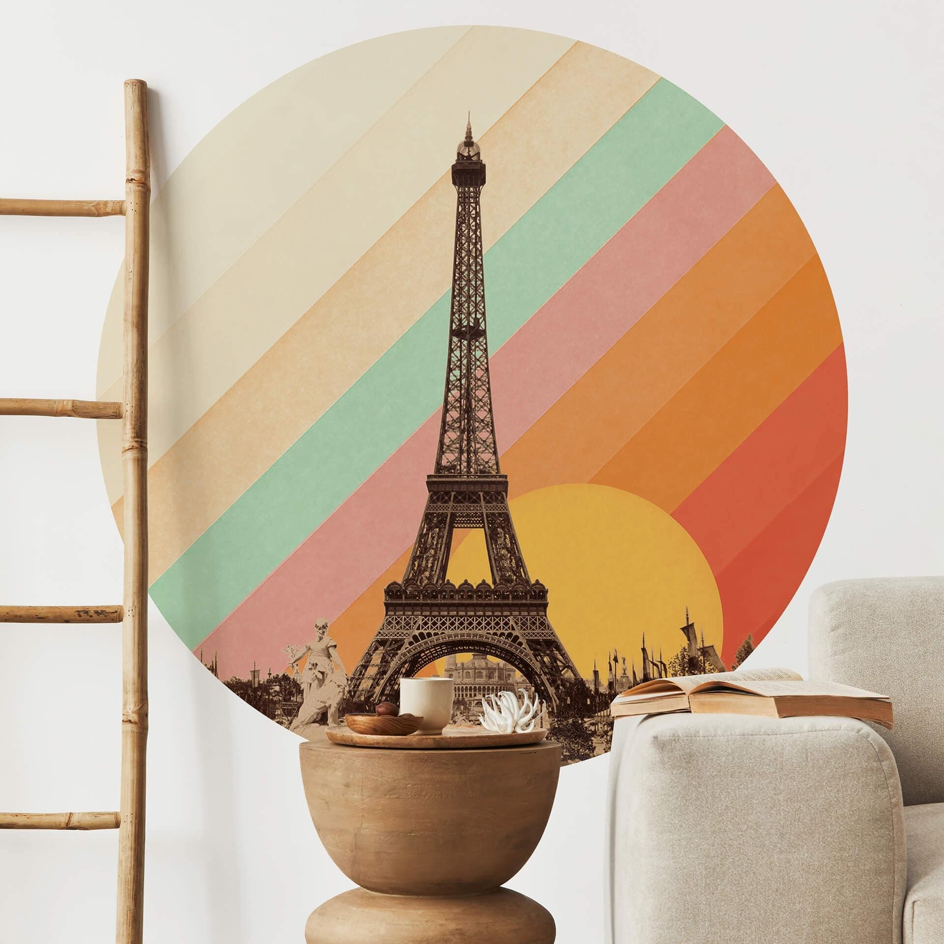Sticker Mural Bodart - Tour Eiffel rétro avec arc-en-ciel