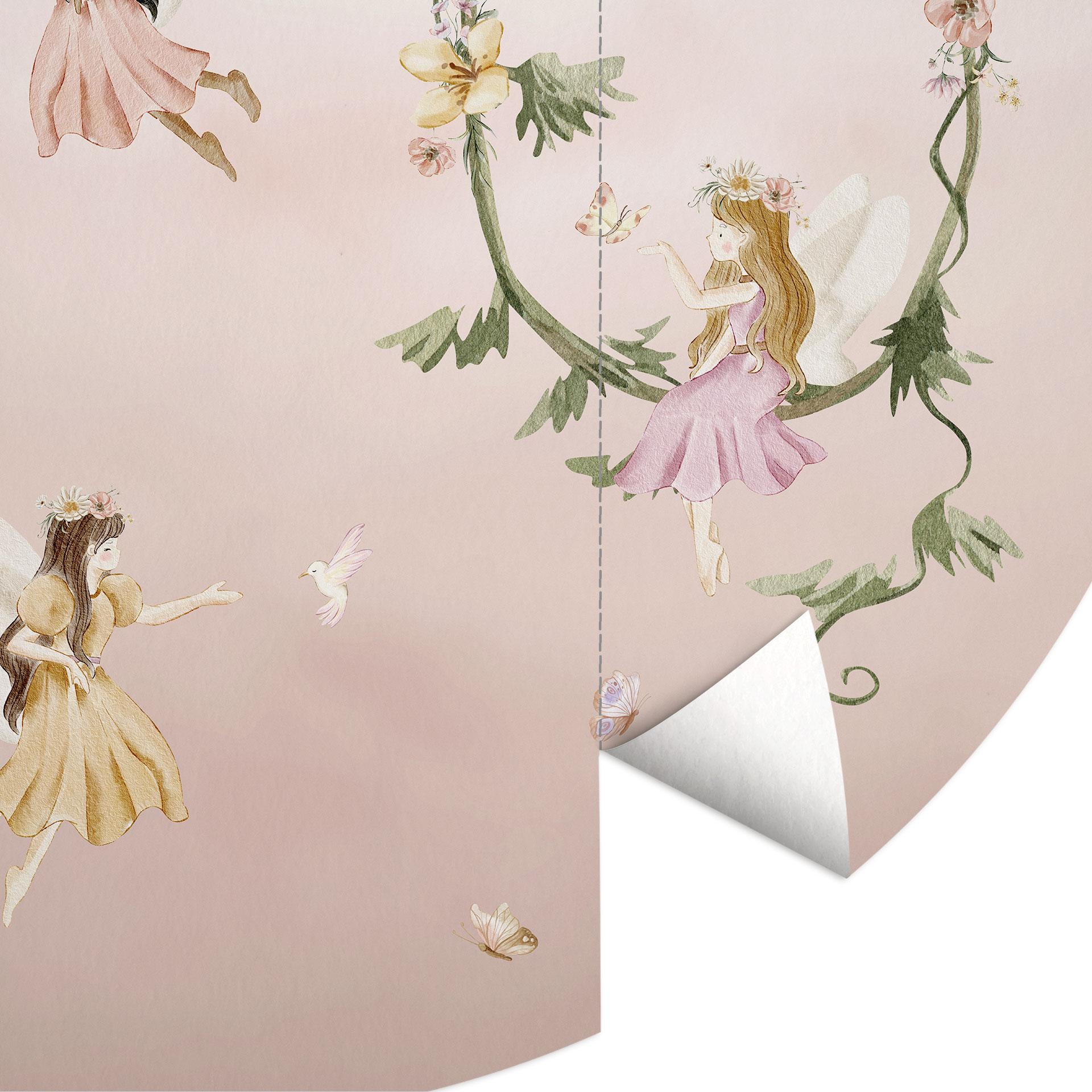 Behangcirkel Elfjes boven roze wolken - Oliver Robins - vliesbehang/zelfklevend vliesbehang