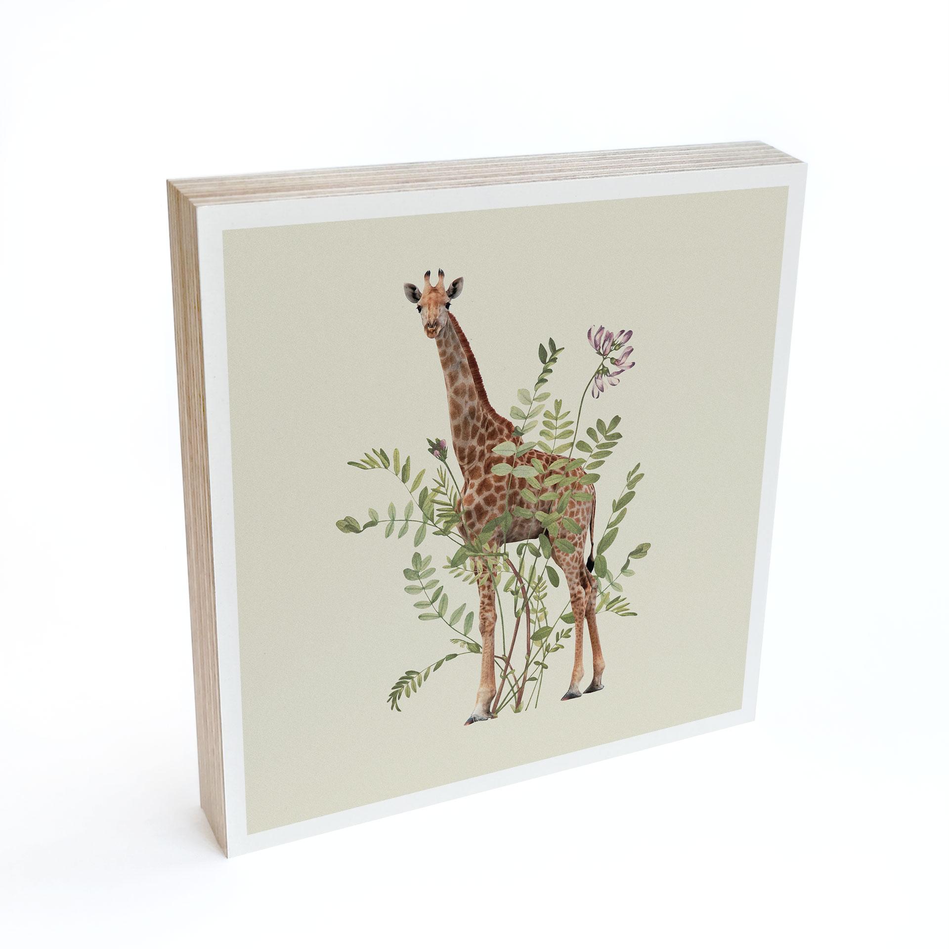 Træ dekoration blok Blomstret giraf - Frida Floral Studio