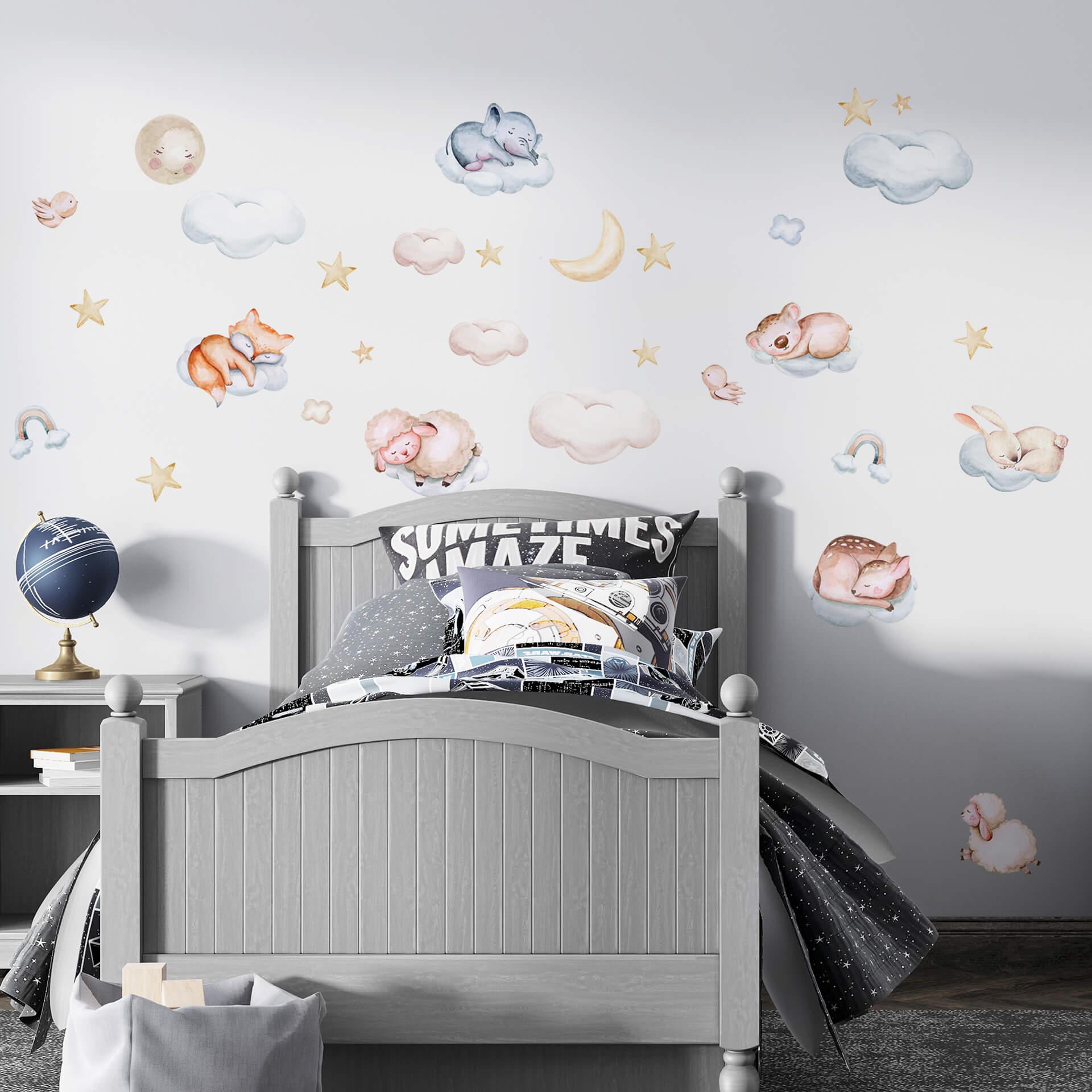 Wallsticker-sæt til børneværelset - Dyr i skyerne (31 dele)