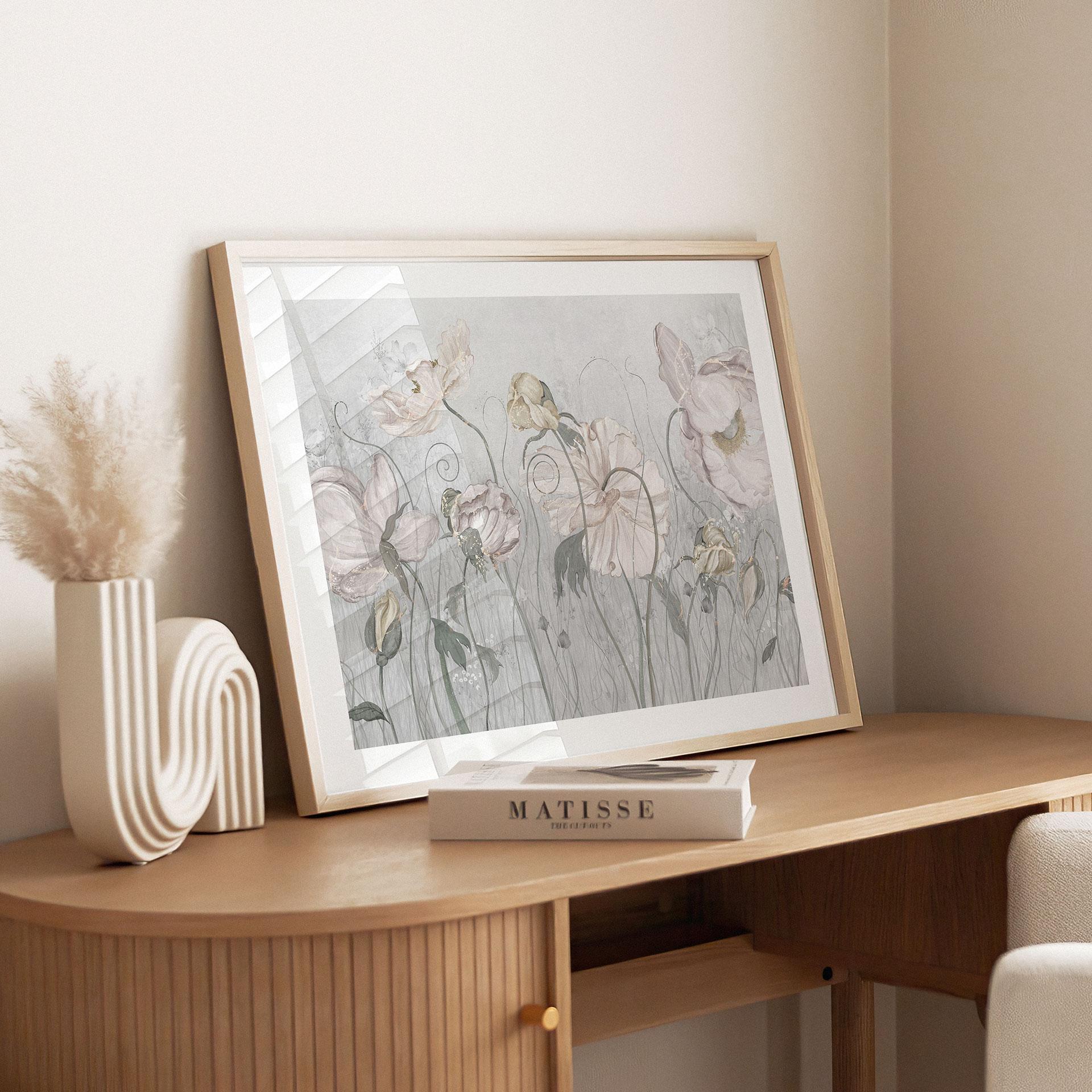 Poster Blumen im Vintage Stil in Grau - Ms Tiff